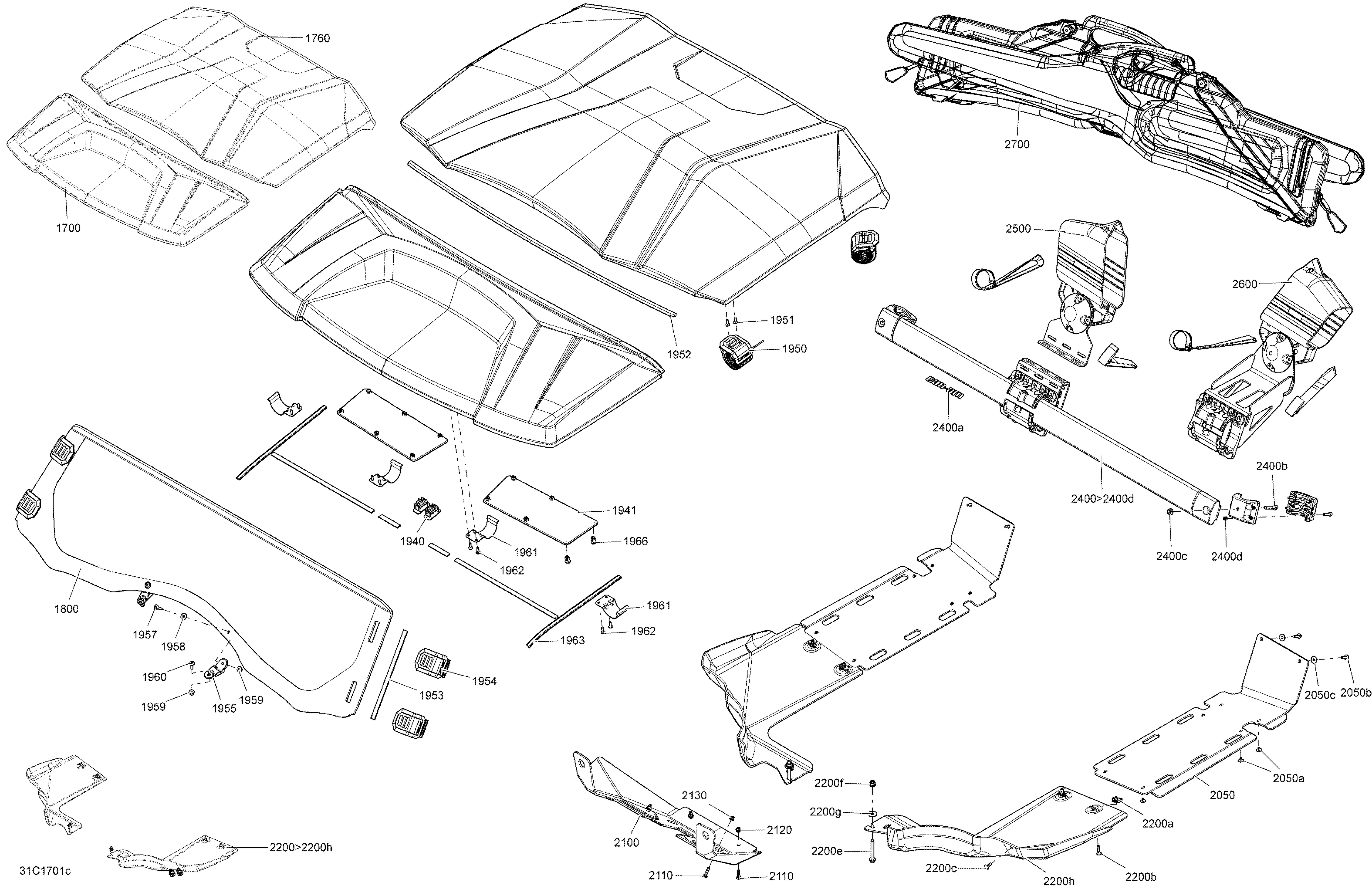 09 CARROSSERIE ET ACCESSOIRES PIECES ENSEMBLE HUNTER POUR COMMANDER DPS GRIS CARRIERE 800R EFI 2017