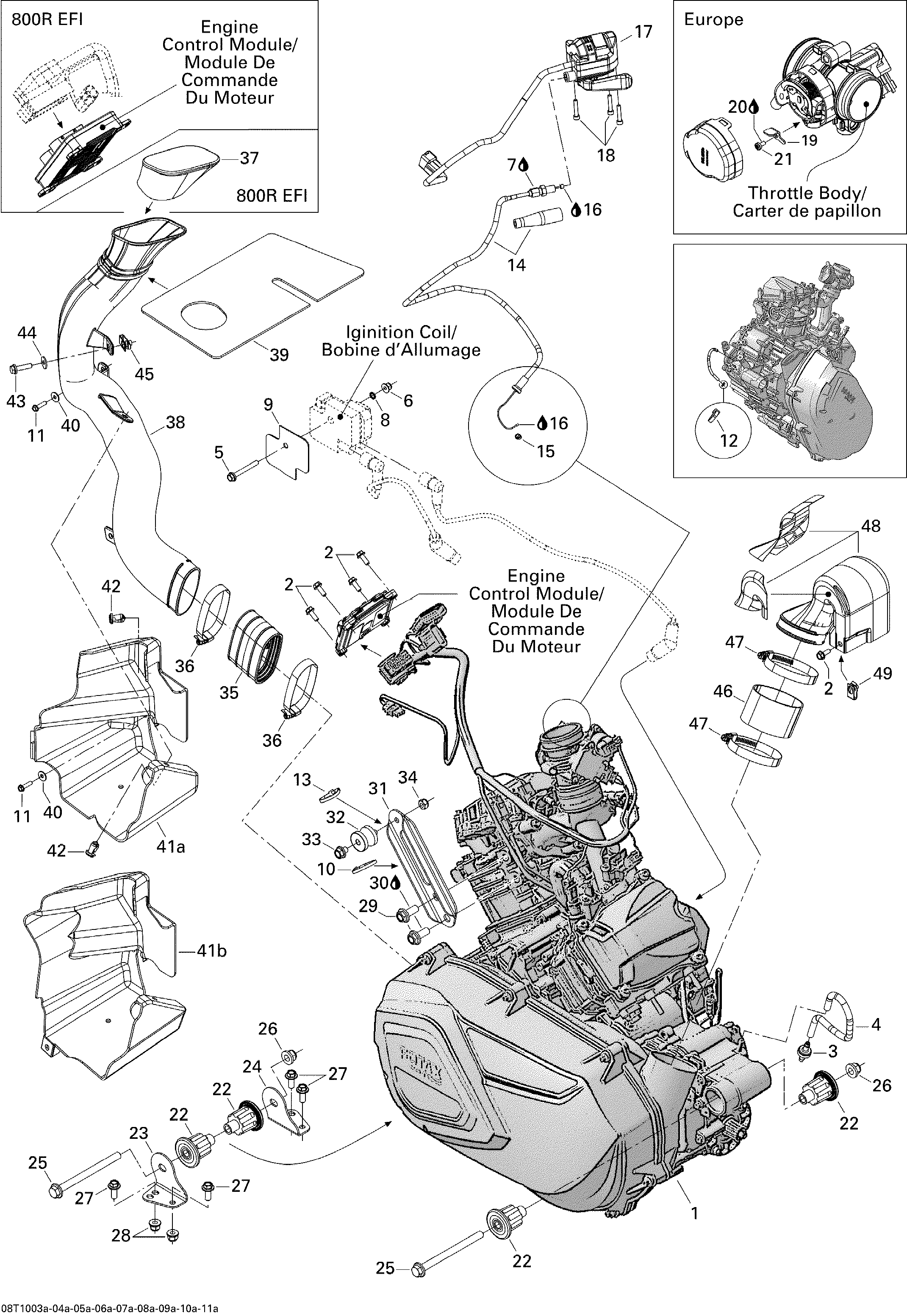 01 MOTEUR 1 POUR OUTLANDER MAX LTD 800R EFI GRIS ACIER METALLIQUE 2010