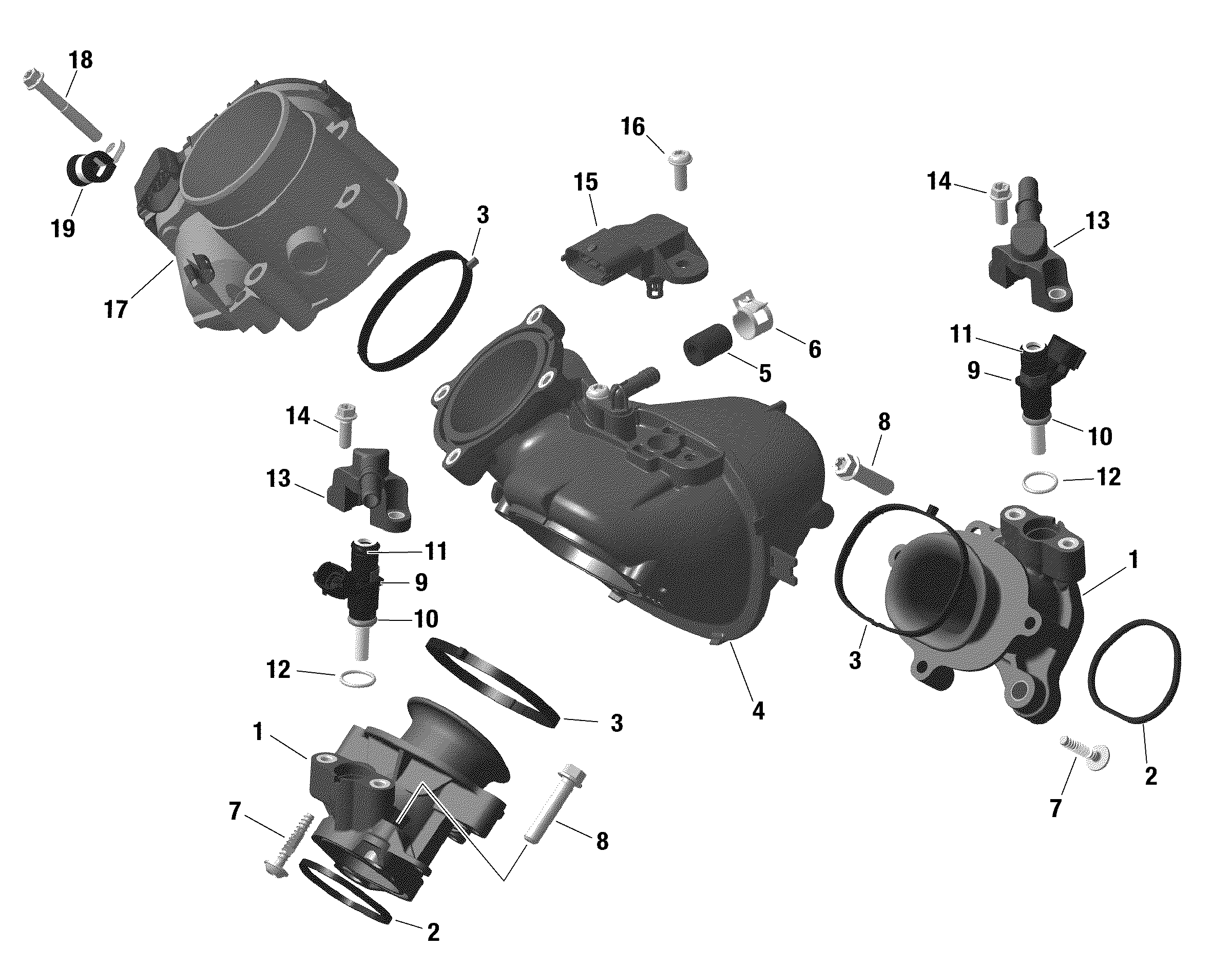 01 ROTAX COLLECTEUR ADMISSION AIR ET CARTER DE PAPILLON POUR MAVERICK SPORT 1000 BASE ROUGE 2021