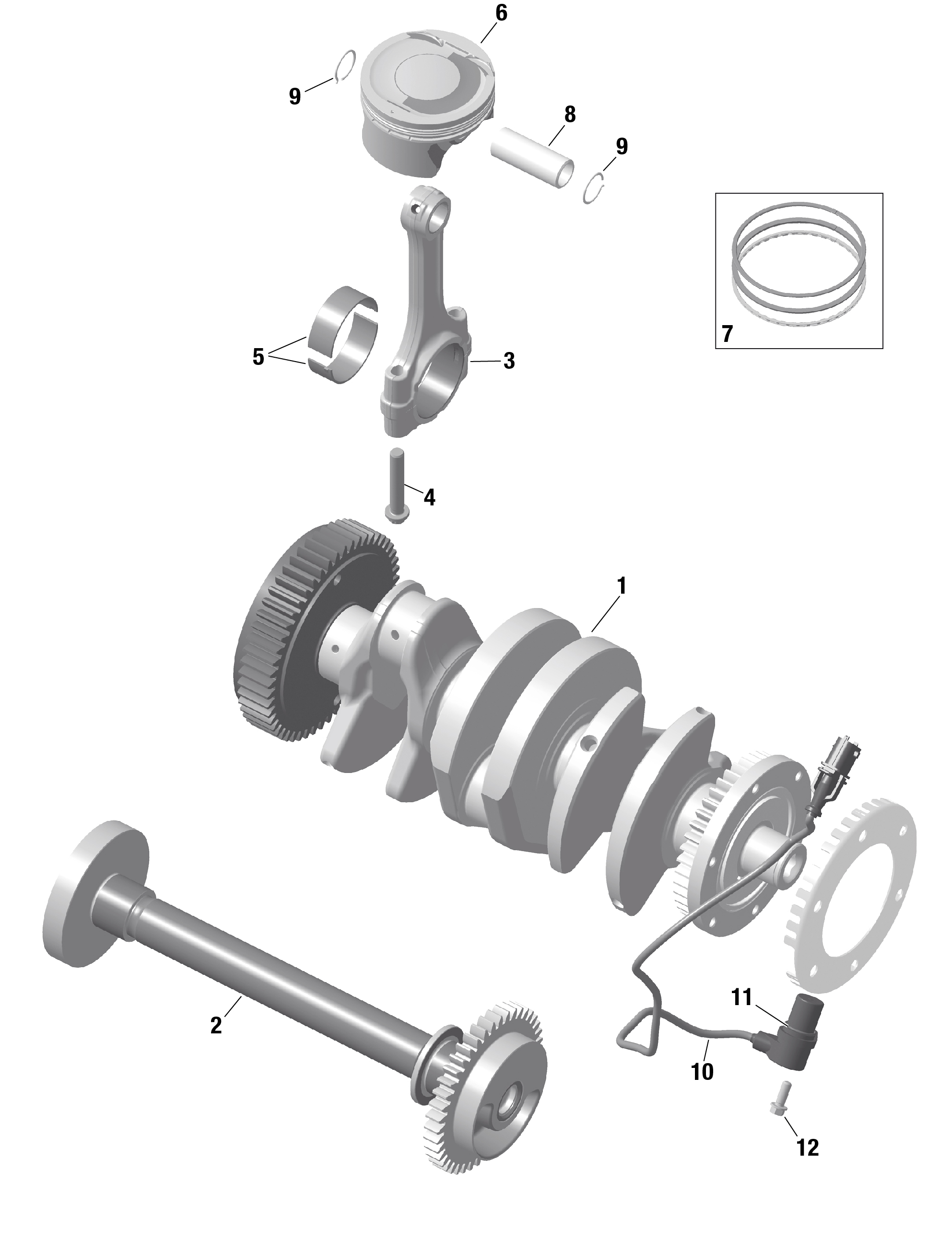 01 ROTAX VILEBREQUIN ET PISTONS POUR SPYDER F3 LIMITED DARK EDITION SE6 MONOLITH BLACK 2023