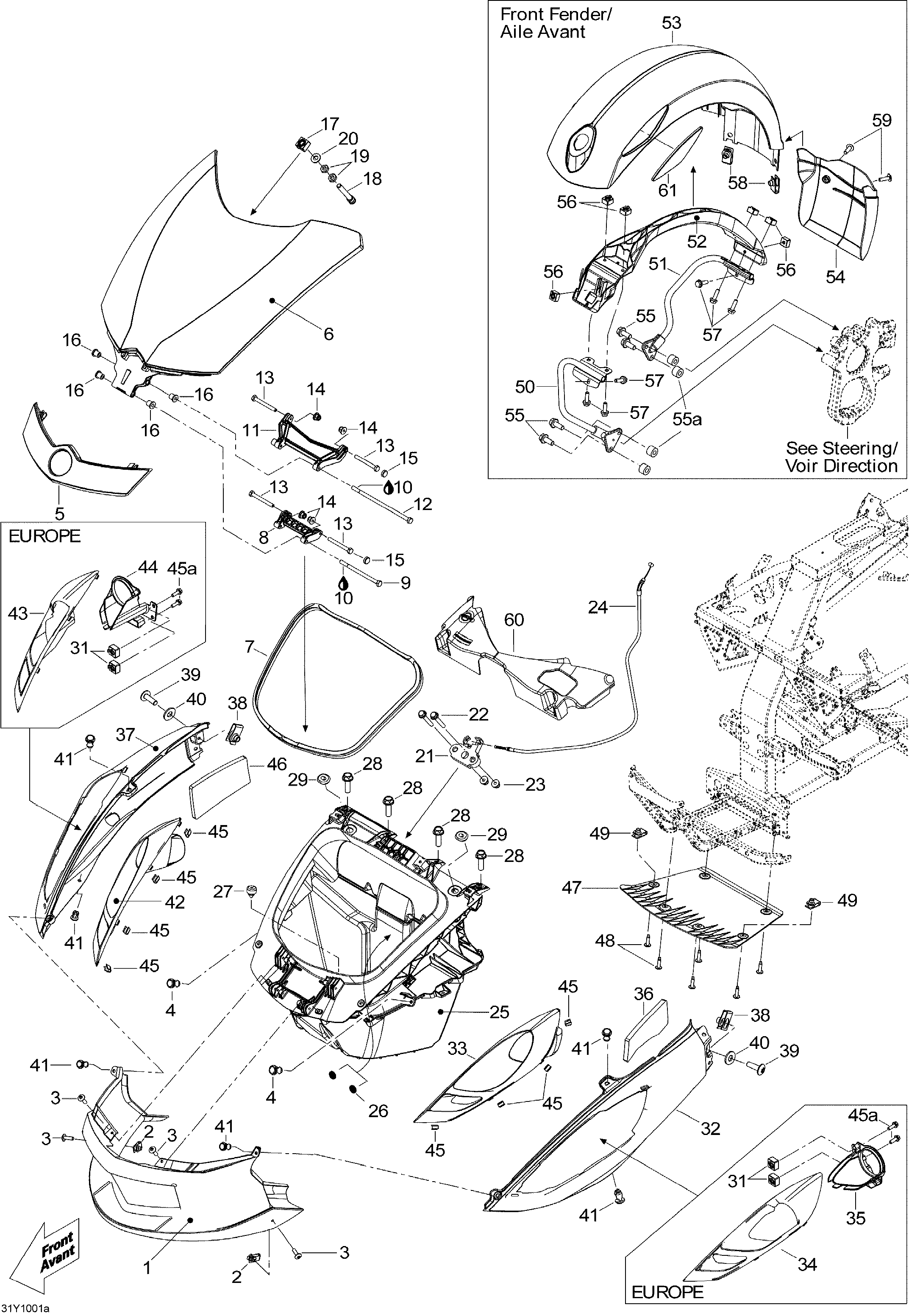 09 CARROSSERIE ET ACCESSOIRES AVANT POUR SPYDER RS S SE5 COMET WHITE PEARL 2010