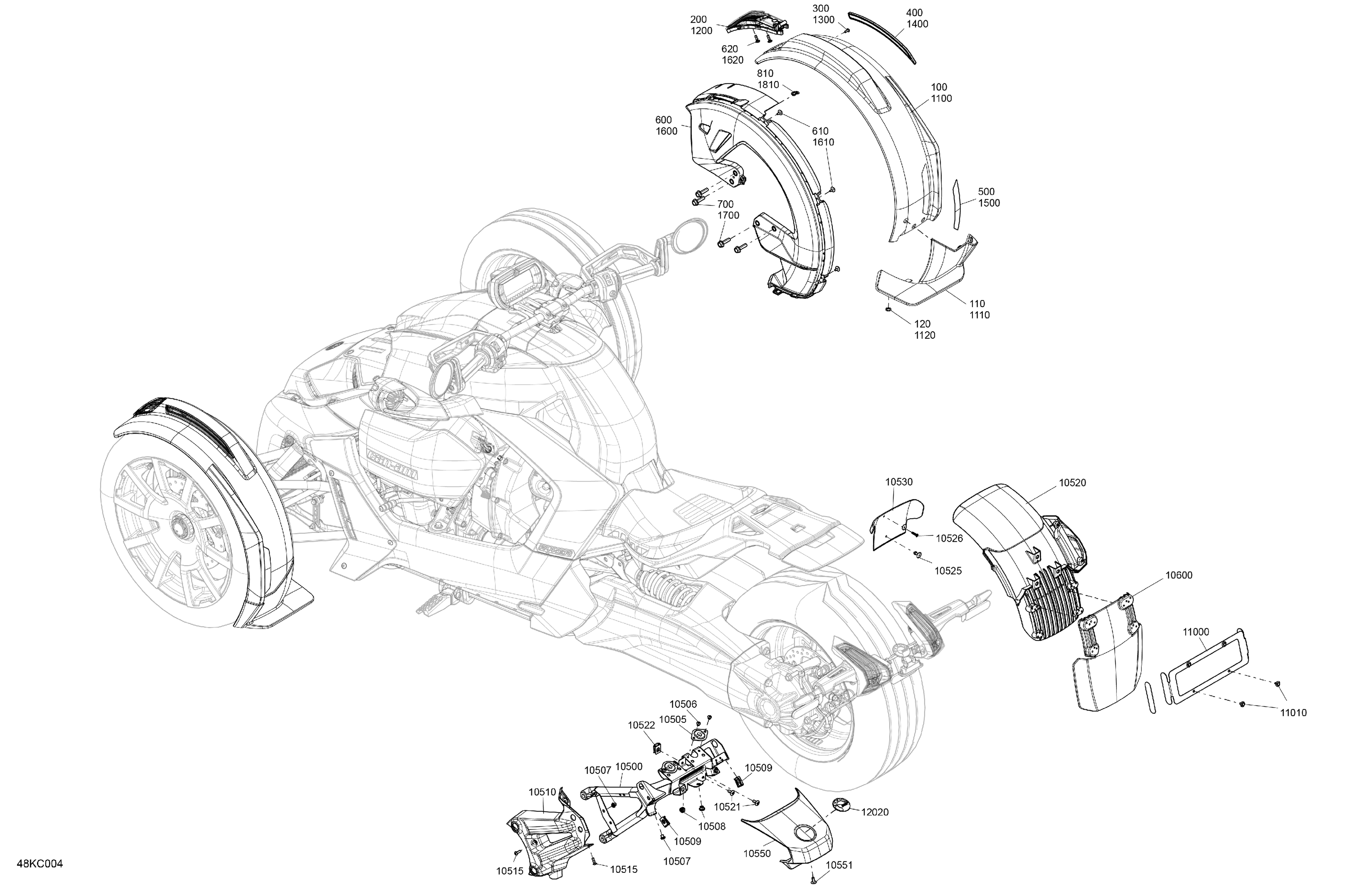 07 CARROSSERIE KIT GARDE BOUE POUR RYKER RALLY 900 ACE CVT BLACK 2023