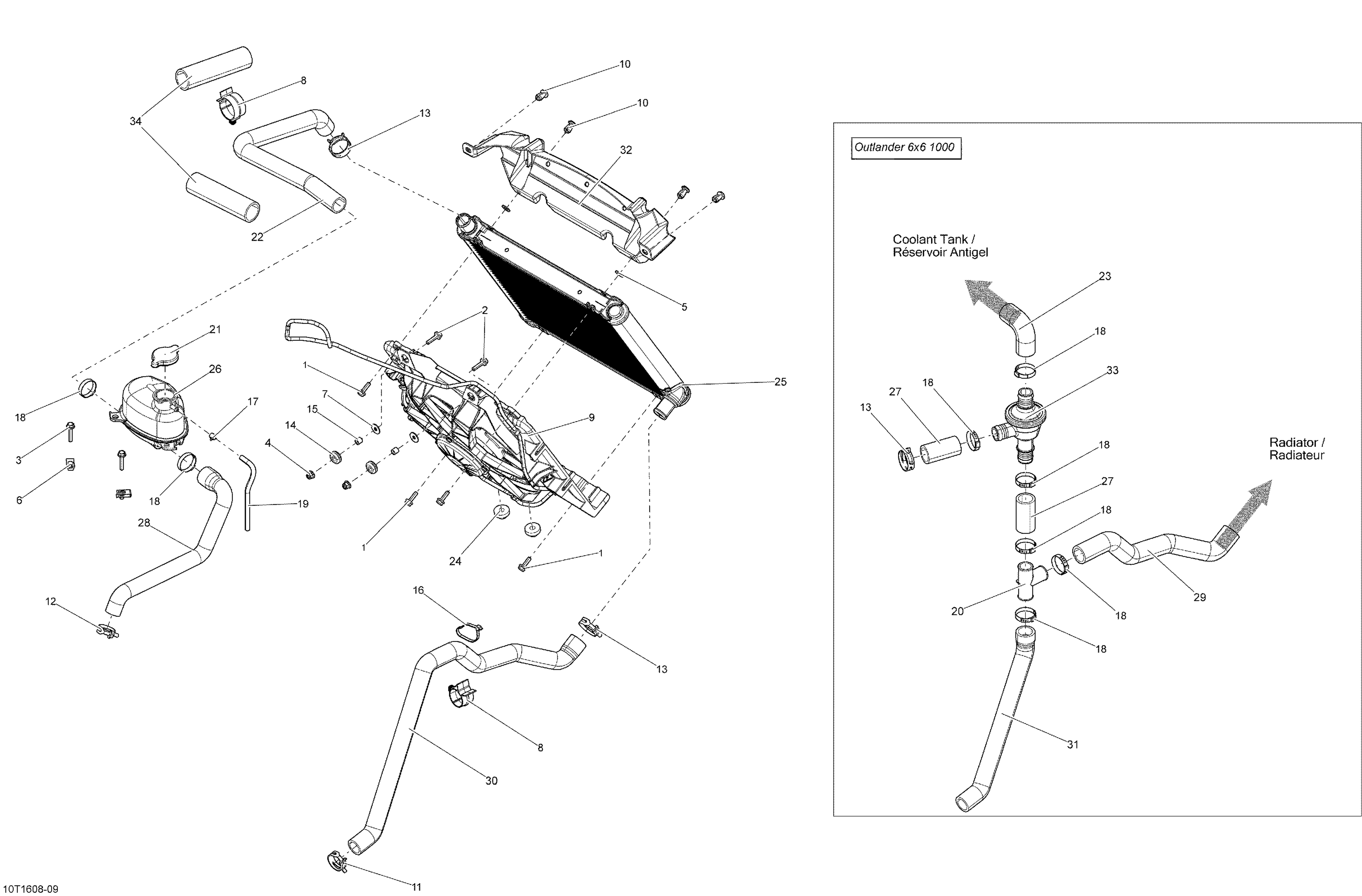 01 SYSTEME REFROIDISSEMENT POUR OUTLANDER 6X6 DPS 650 EFI GRIS CARRIERE PLATEFORME 2016