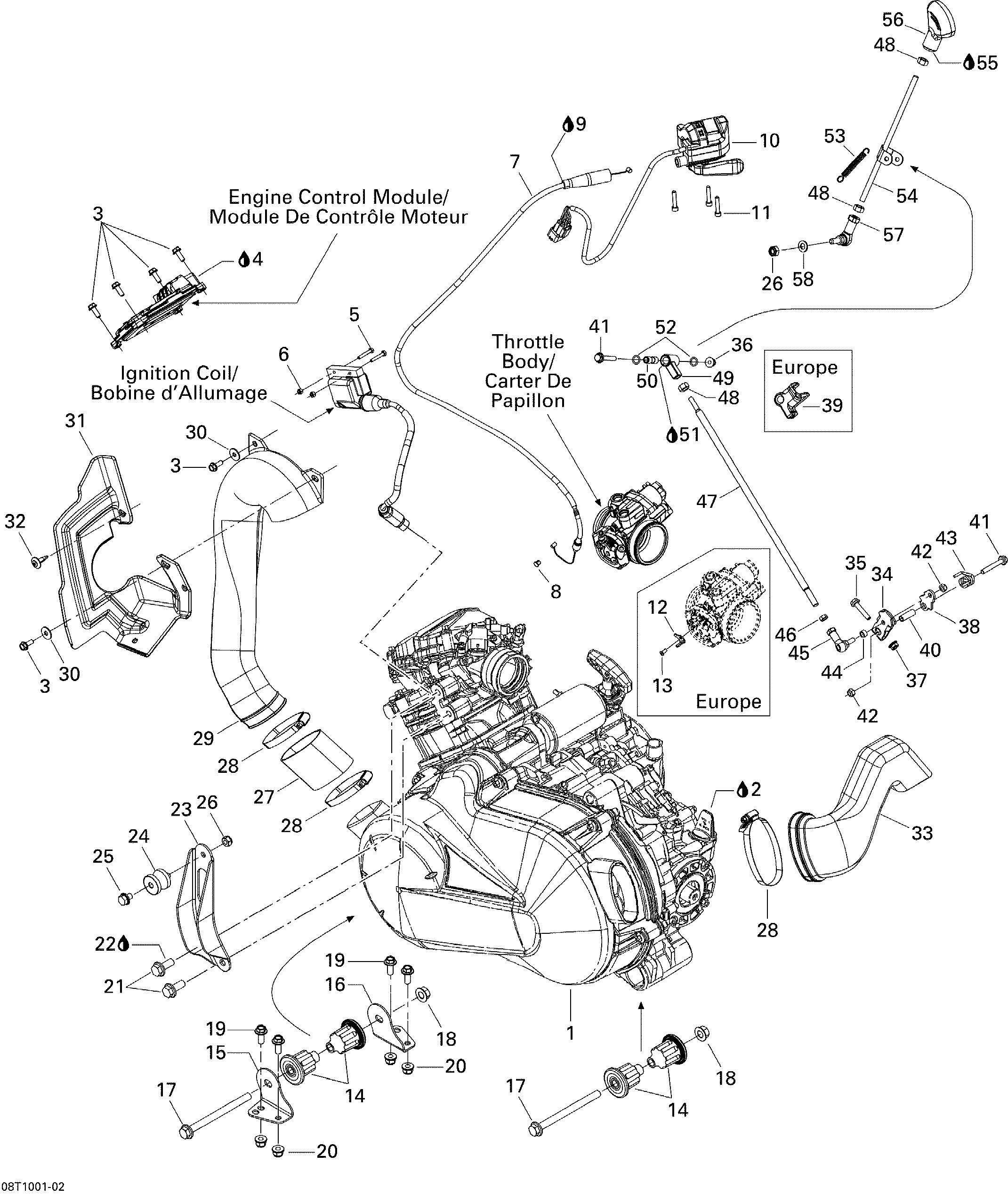 01 MOTEUR ET SUPPORT MOTEUR POUR OUTLANDER MAX STD 400 EFI ROUGE VIPERE 2010