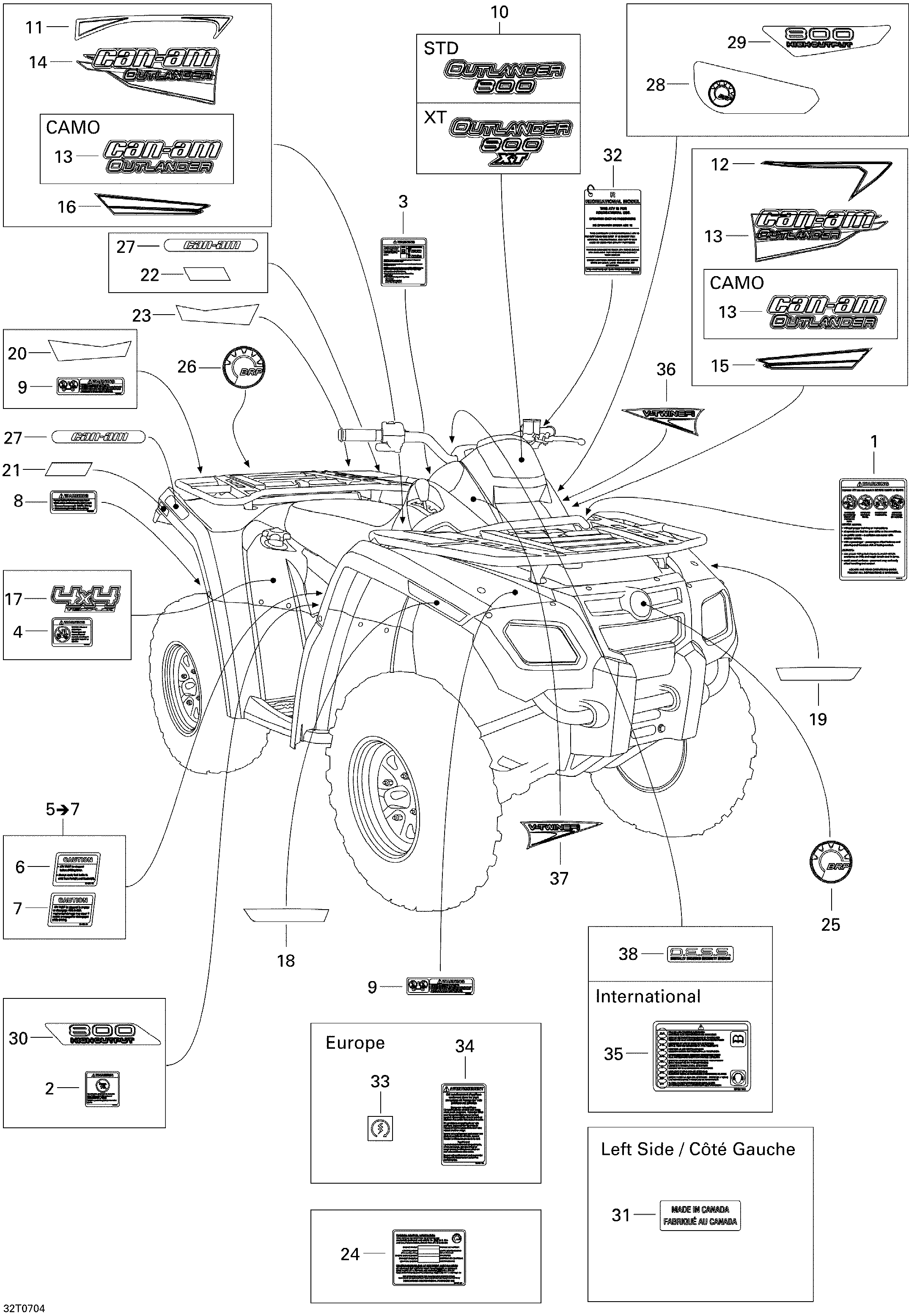 09 KITS DECO STD POUR OUTLANDER 800 ROUGE VIPERE 2007