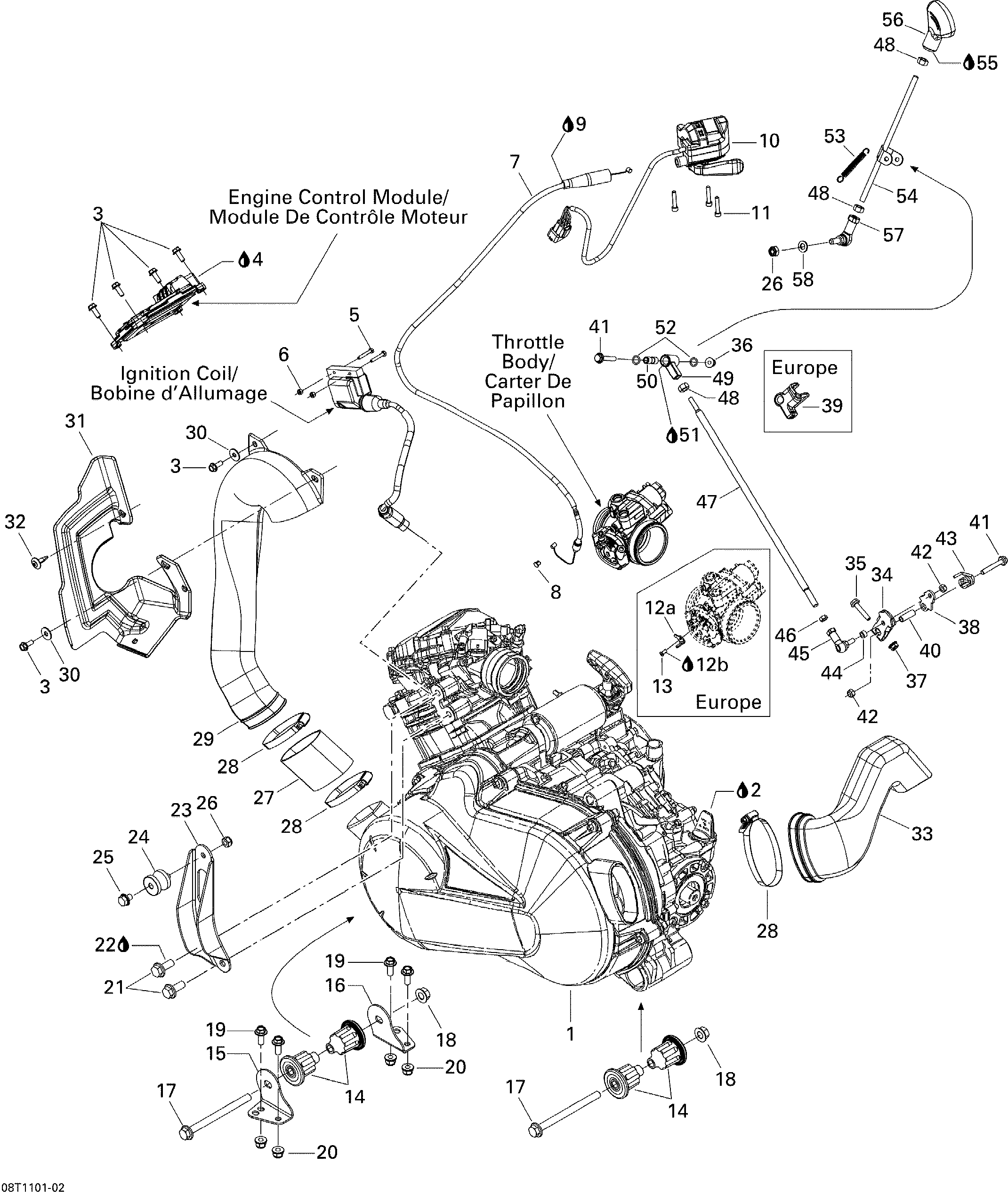 01 MOTEUR ET SUPPORT MOTEUR POUR OUTLANDER MAX STD ROUGE 2011