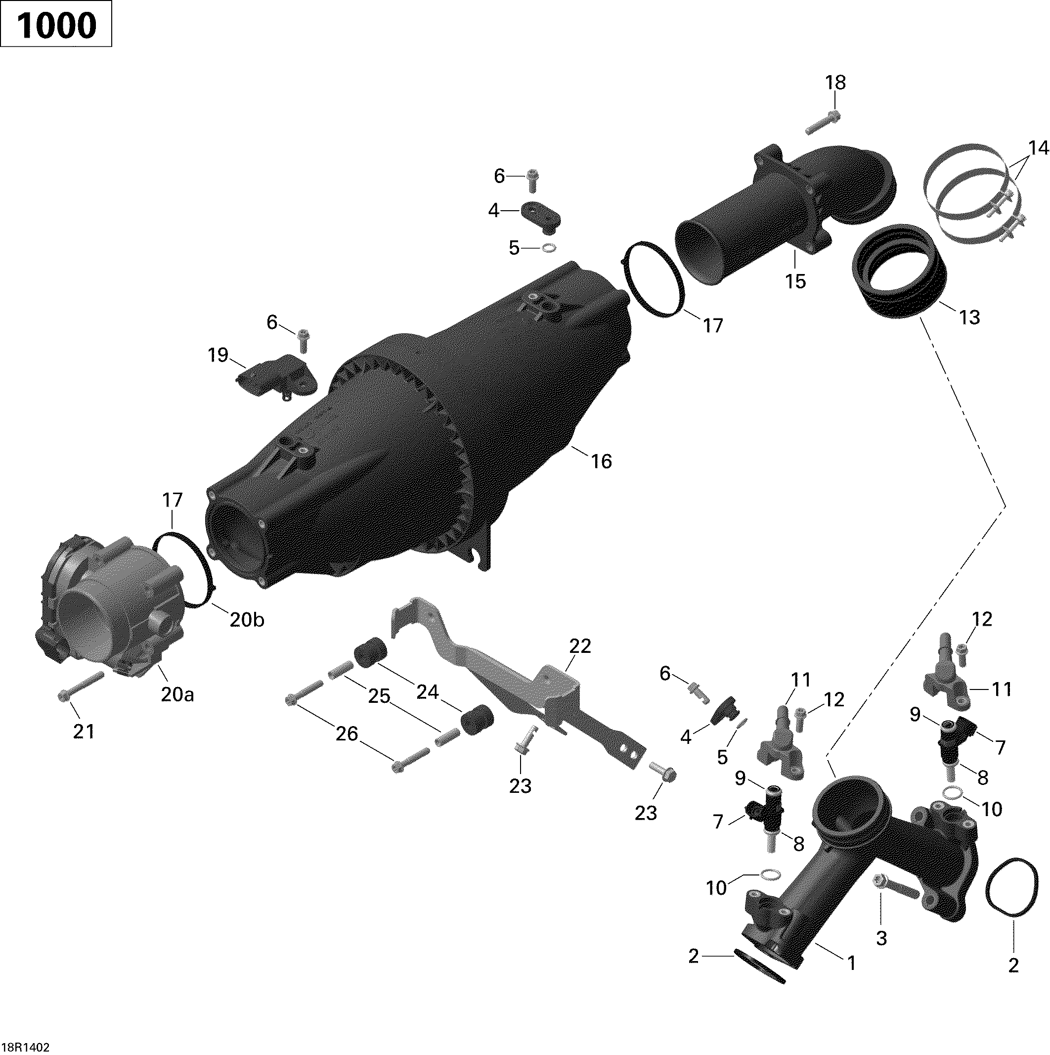 02 COLLECTEUR ADMISSION AIR ET CARTER DE PAPILLON POUR COMMANDER 1000 EFI CVT STD ROUGE 2014