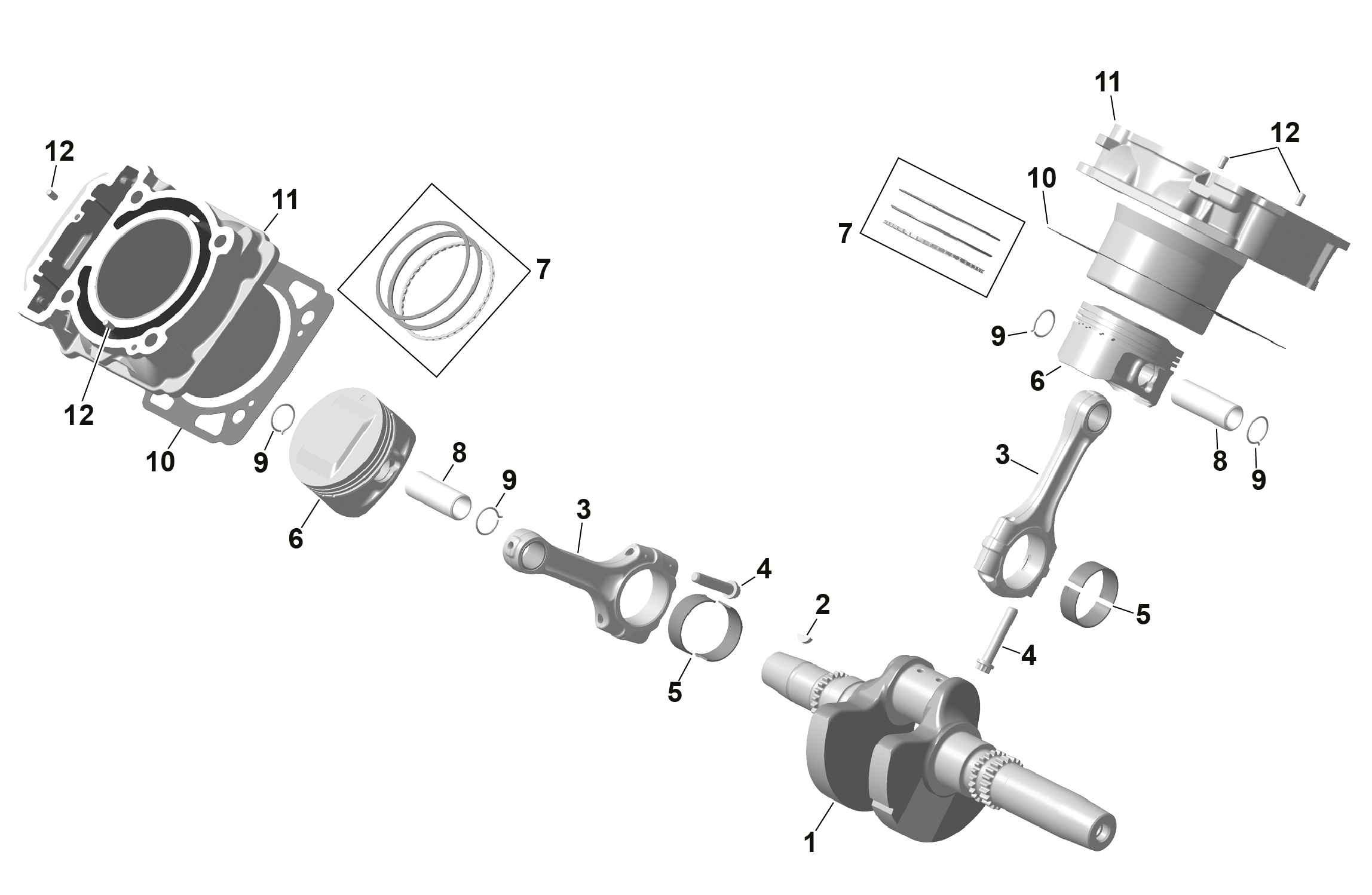 01 ROTAX VILEBREQUIN PISTONS ET CYLINDRE POUR OUTLANDER 650 EFI 6X6 XU VERT TUNDRA 2024