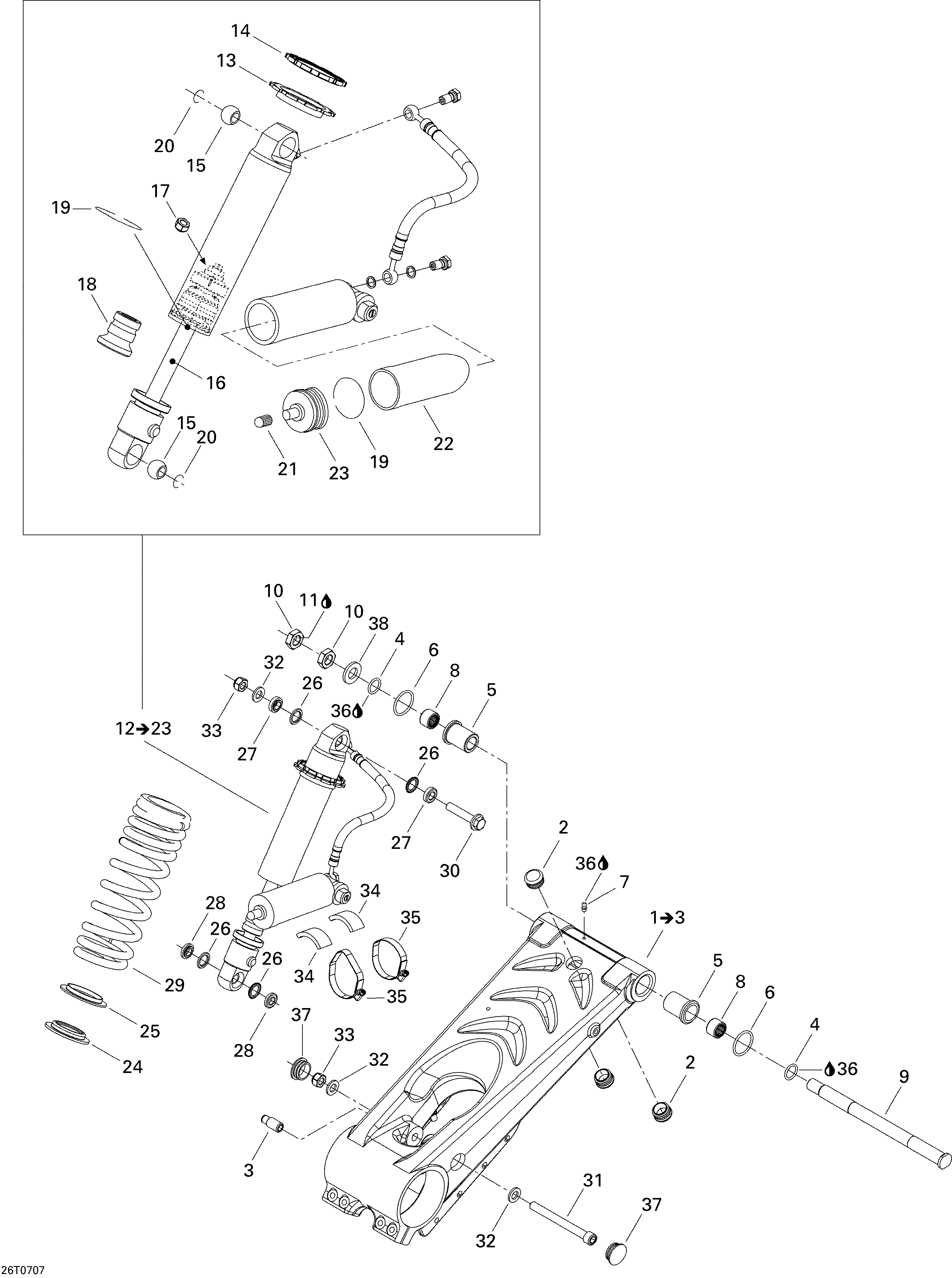 08 SUSPENSION ARRIERE POUR DS 650 X 2X4 NOIR PROFOND 2007