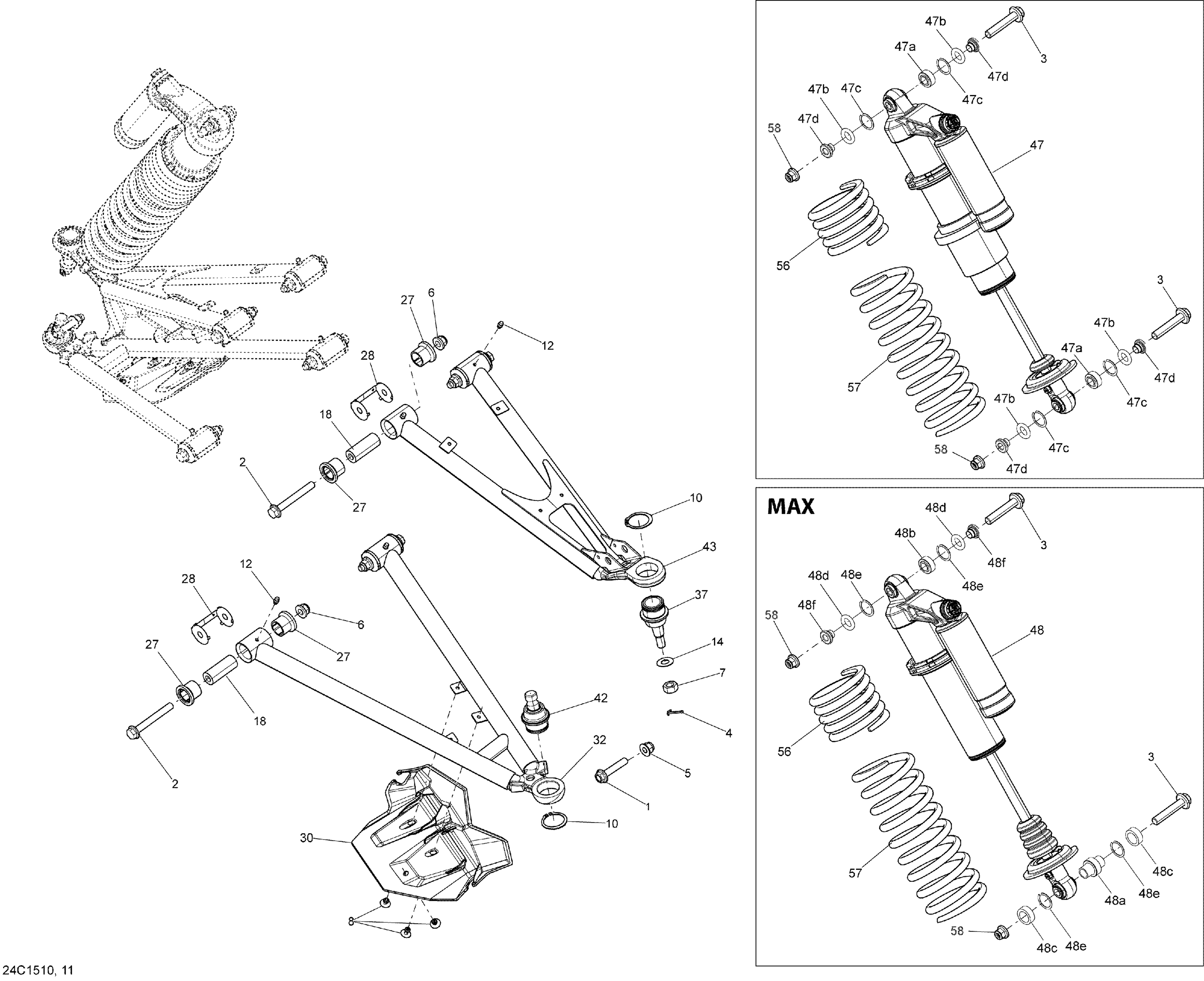 07 SUSPENSION AVANT 24C1510 POUR MAVERICK MAX XDS DPS NOIR CARBONE 2015