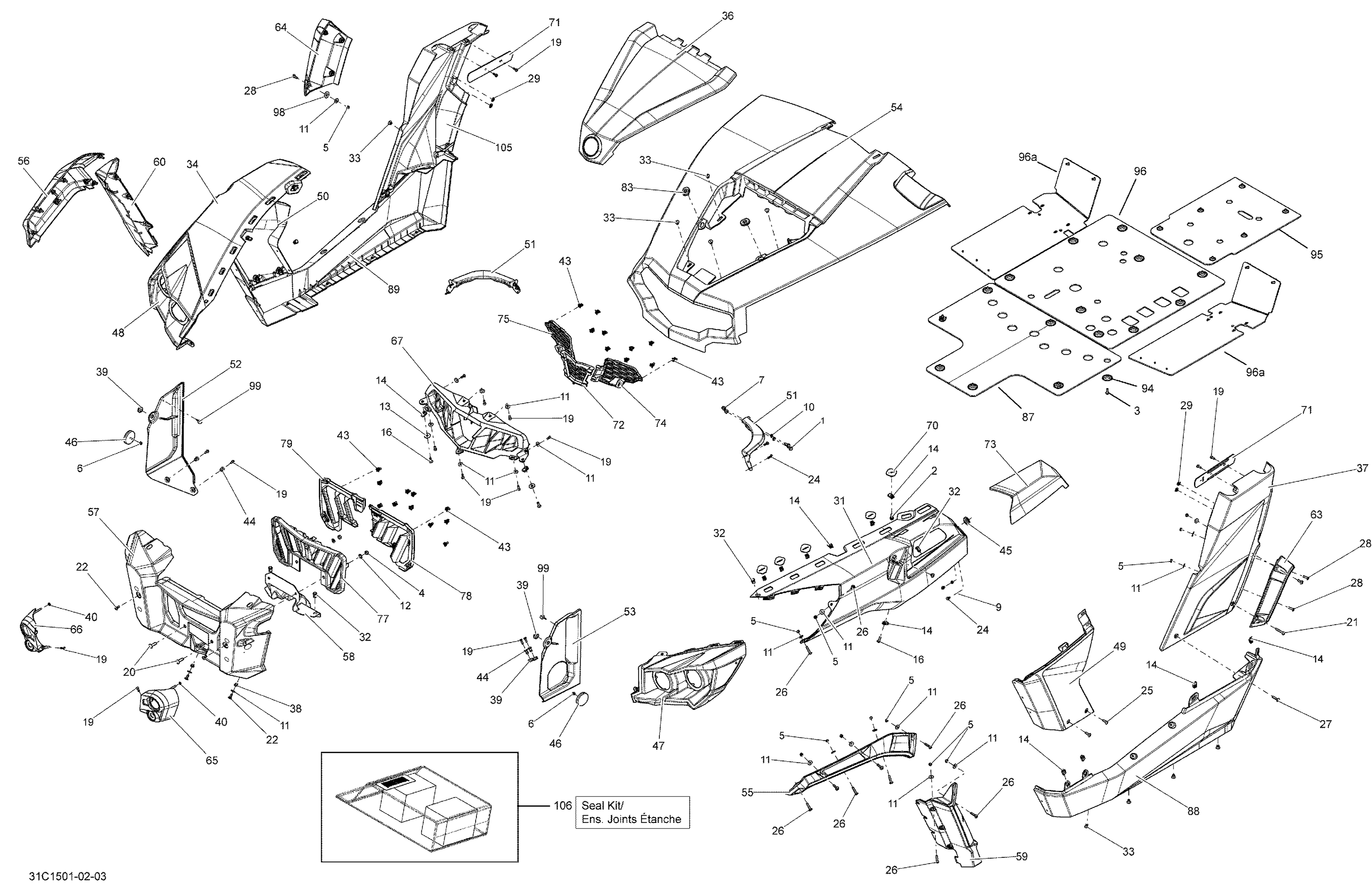 09 CARROSSERIE ET ACCESSOIRES 31C1502 POUR COMMANDER 800R EFI CVT DPS GRIS PALE 2015