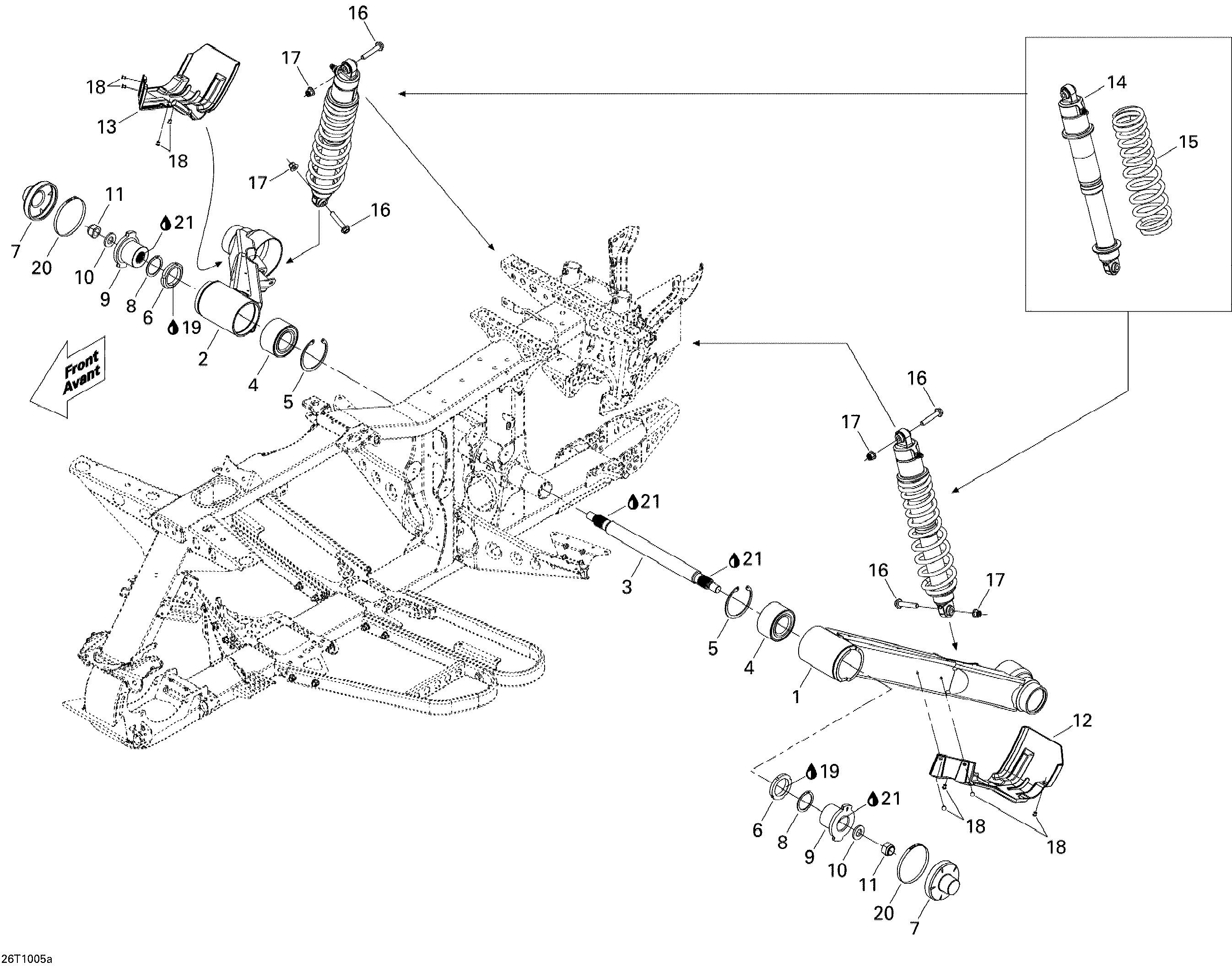 08 SUSPENSION ARRIERE 1 POUR OUTLANDER MAX LTD 800R EFI GRIS ACIER METALLIQUE 2010