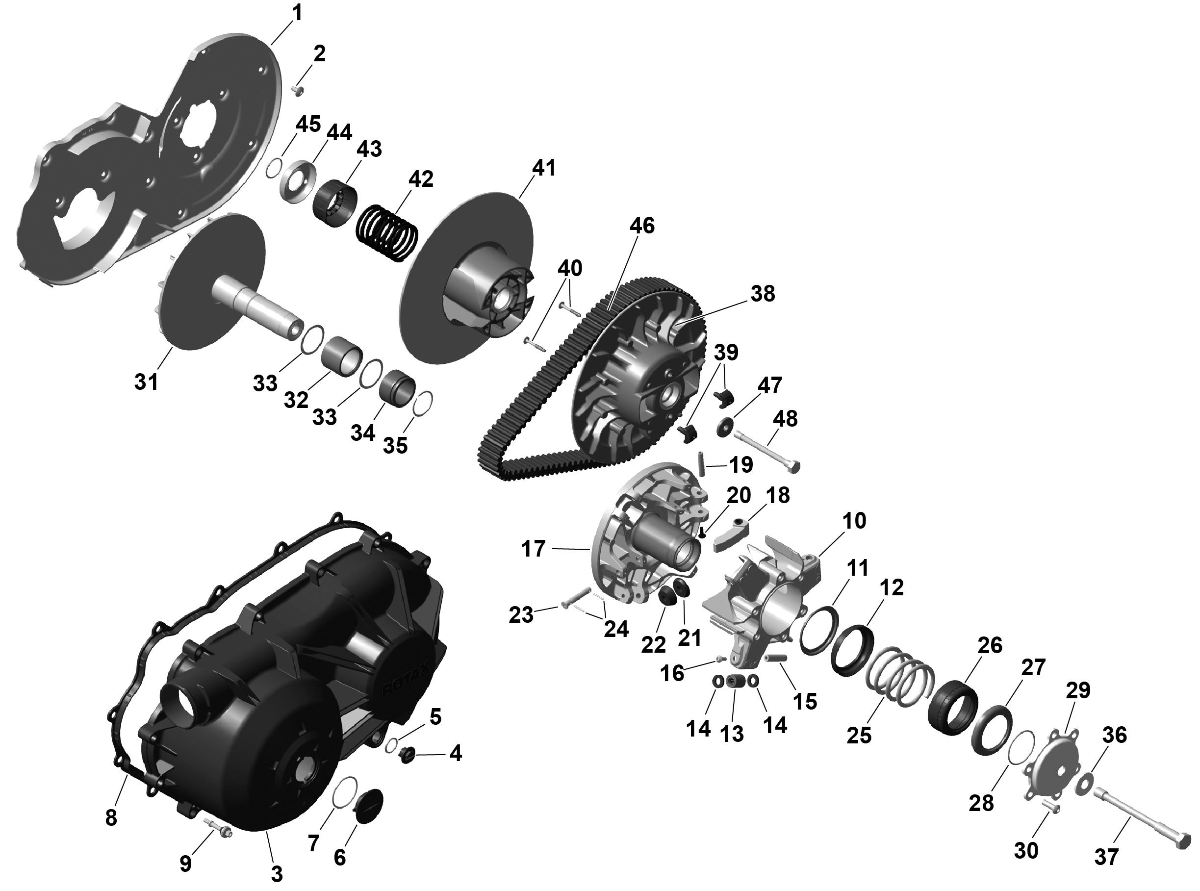 01 ROTAX CVT POUR MAVERICK TRAIL 700 BASE CATALYST GRAY 2025