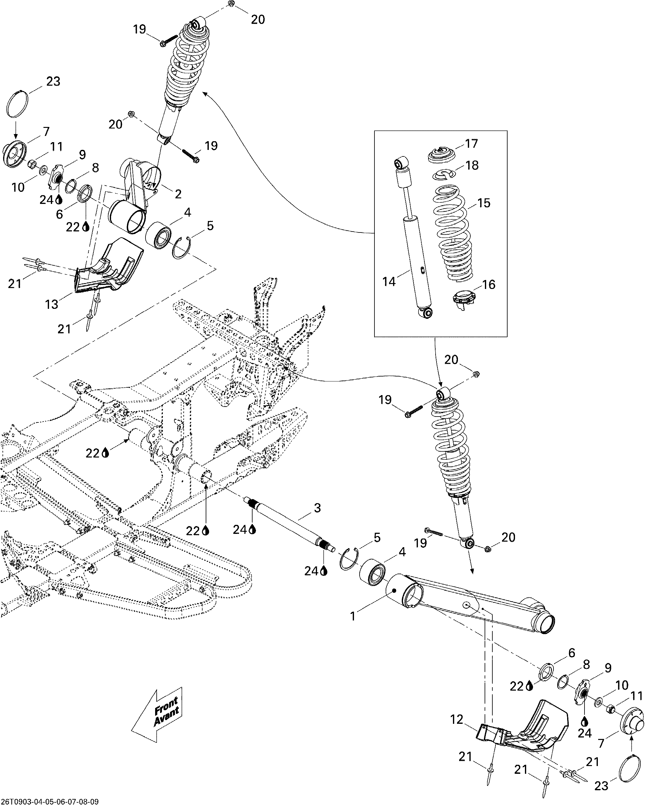 08 SUSPENSION ARRIERE POUR OUTLANDER MAX LTD 800R CVT ROUGE RADIANT 2009