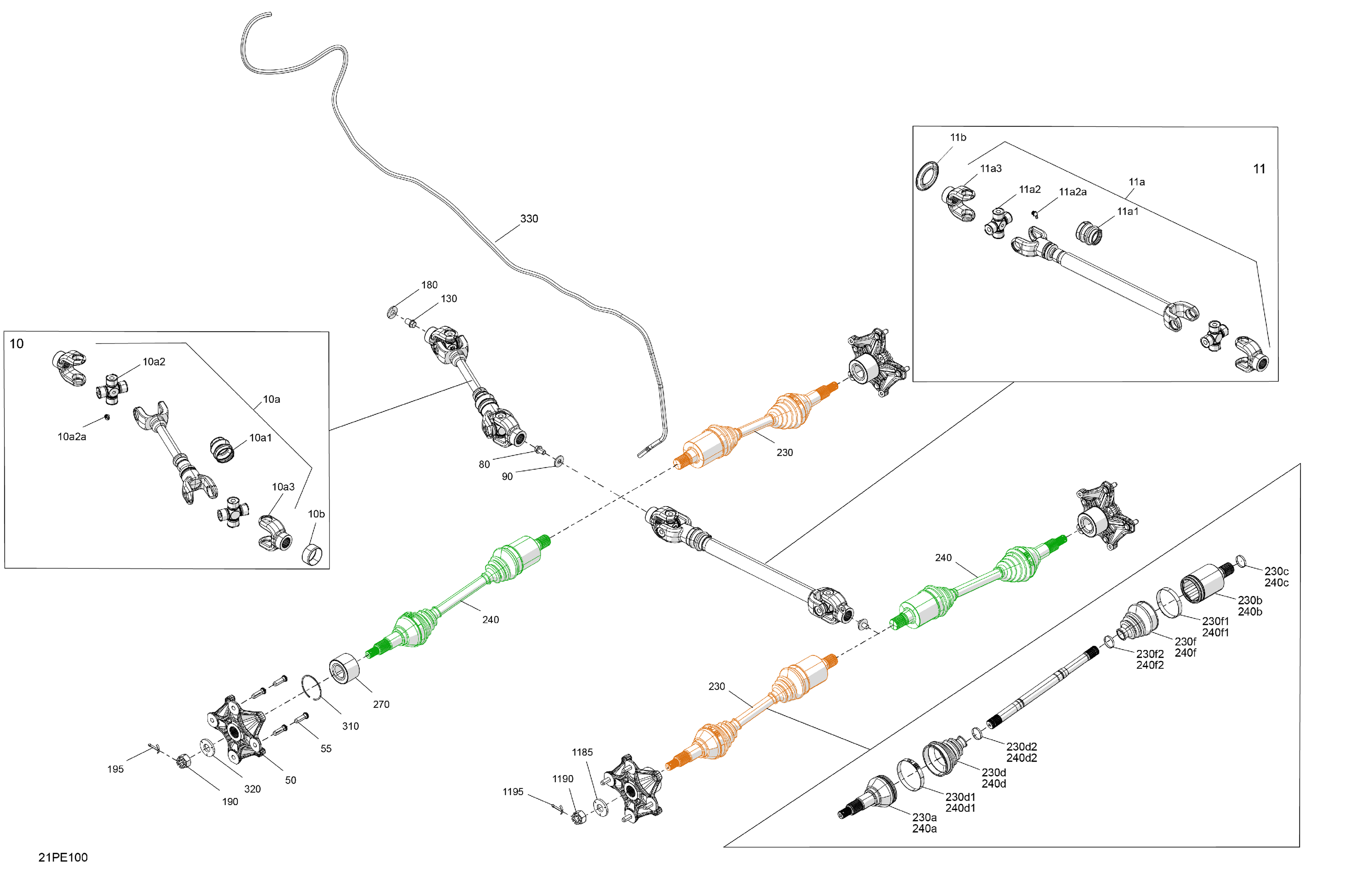 04 ENTRAINEMENT ARRIERE PIECES COMMUNES POUR OUTLANDER 450 EFI 6X6 XU VERT TUNDRA 2024