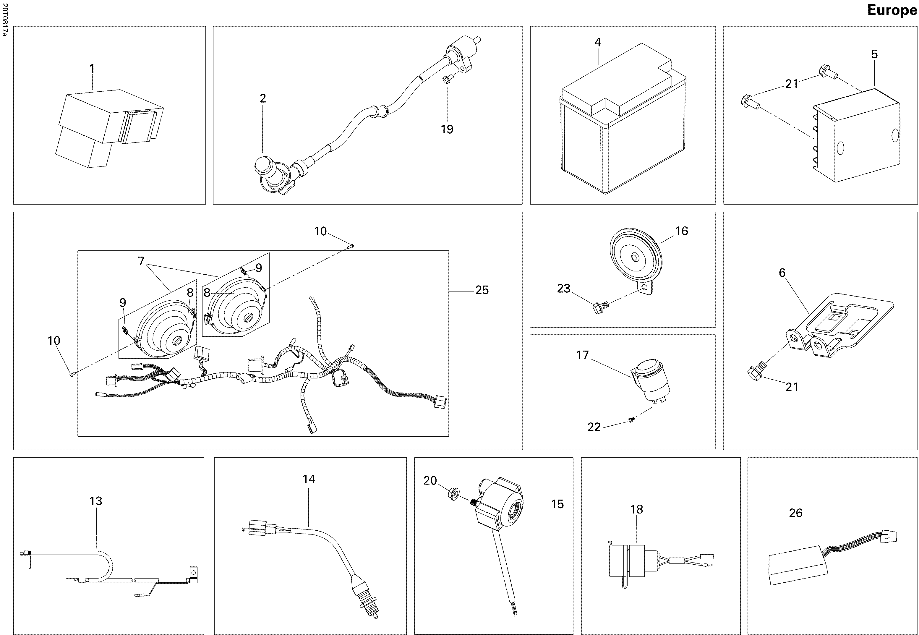 10 COMPOSANTES ELECTRIQUES EUROPE POUR DS 2X4 250 CVT JAUNE 2008