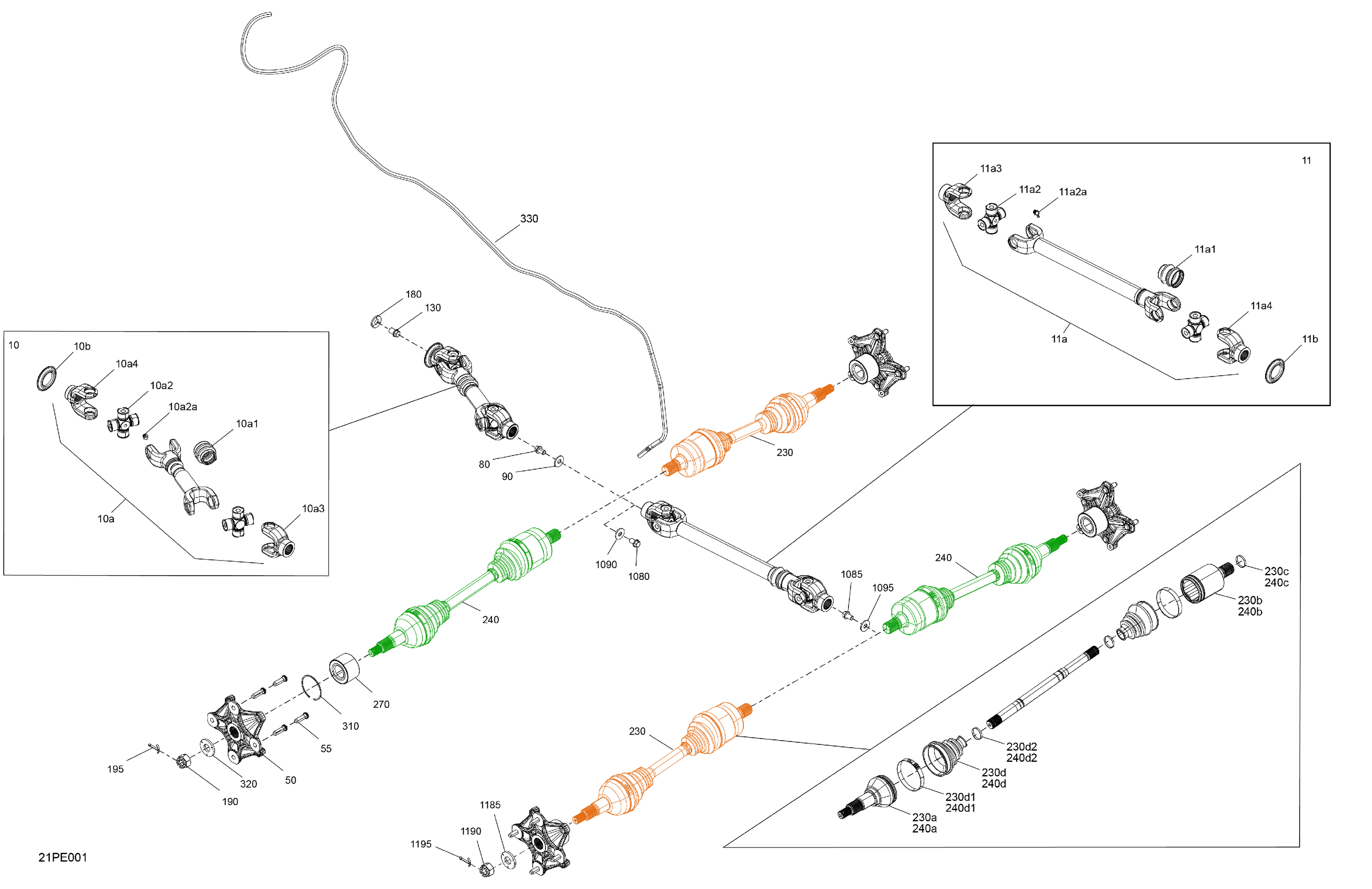 04 ENTRAINEMENT ARRIERE PIECES COMMUNES POUR OUTLANDER 1000 EFI 6X6 XU VERT BOREAL 2024