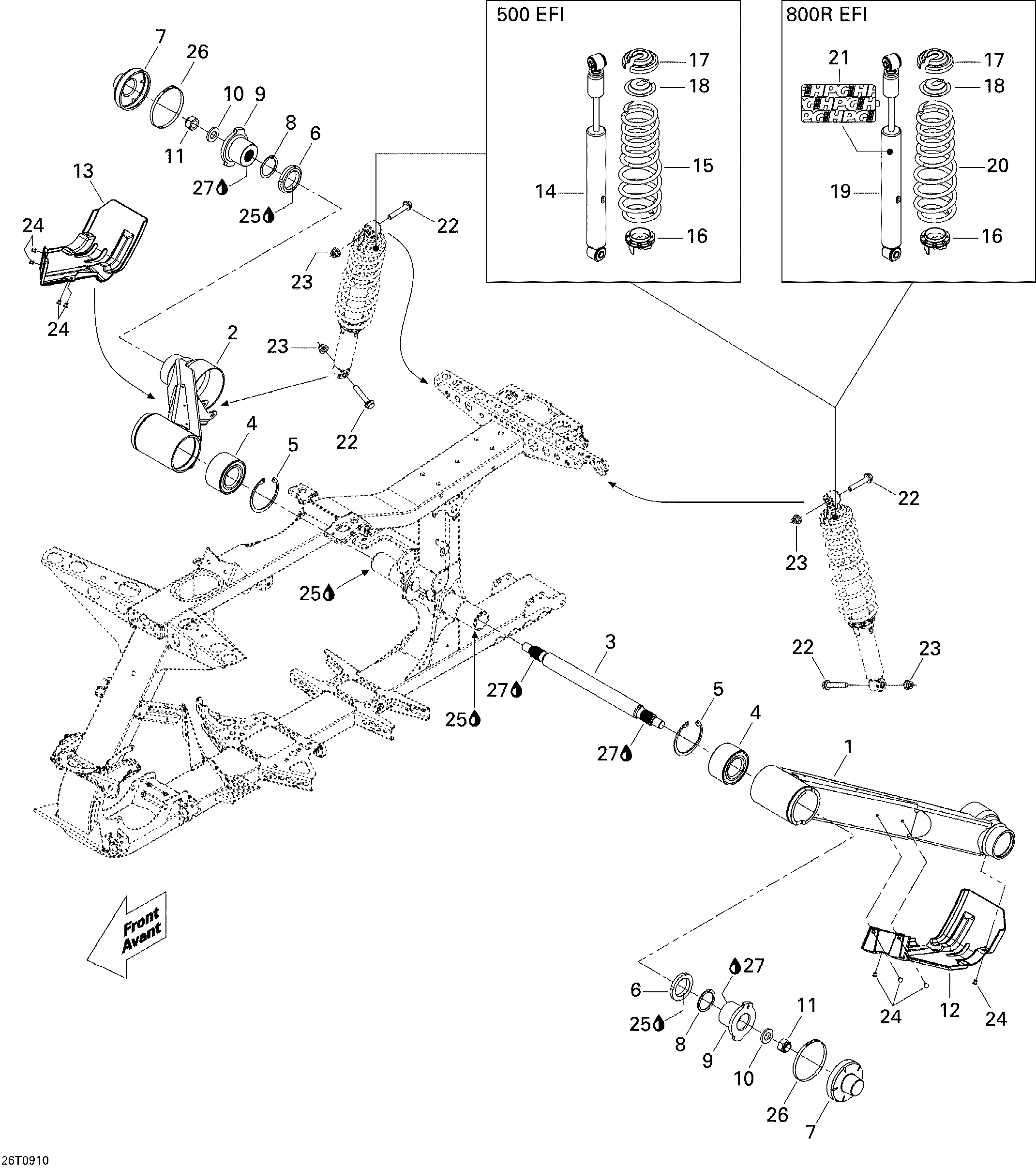 08 SUSPENSION ARRIERE 500 POUR RENEGADE STD 500 EFI CVT ROUGE VIPERE 2009