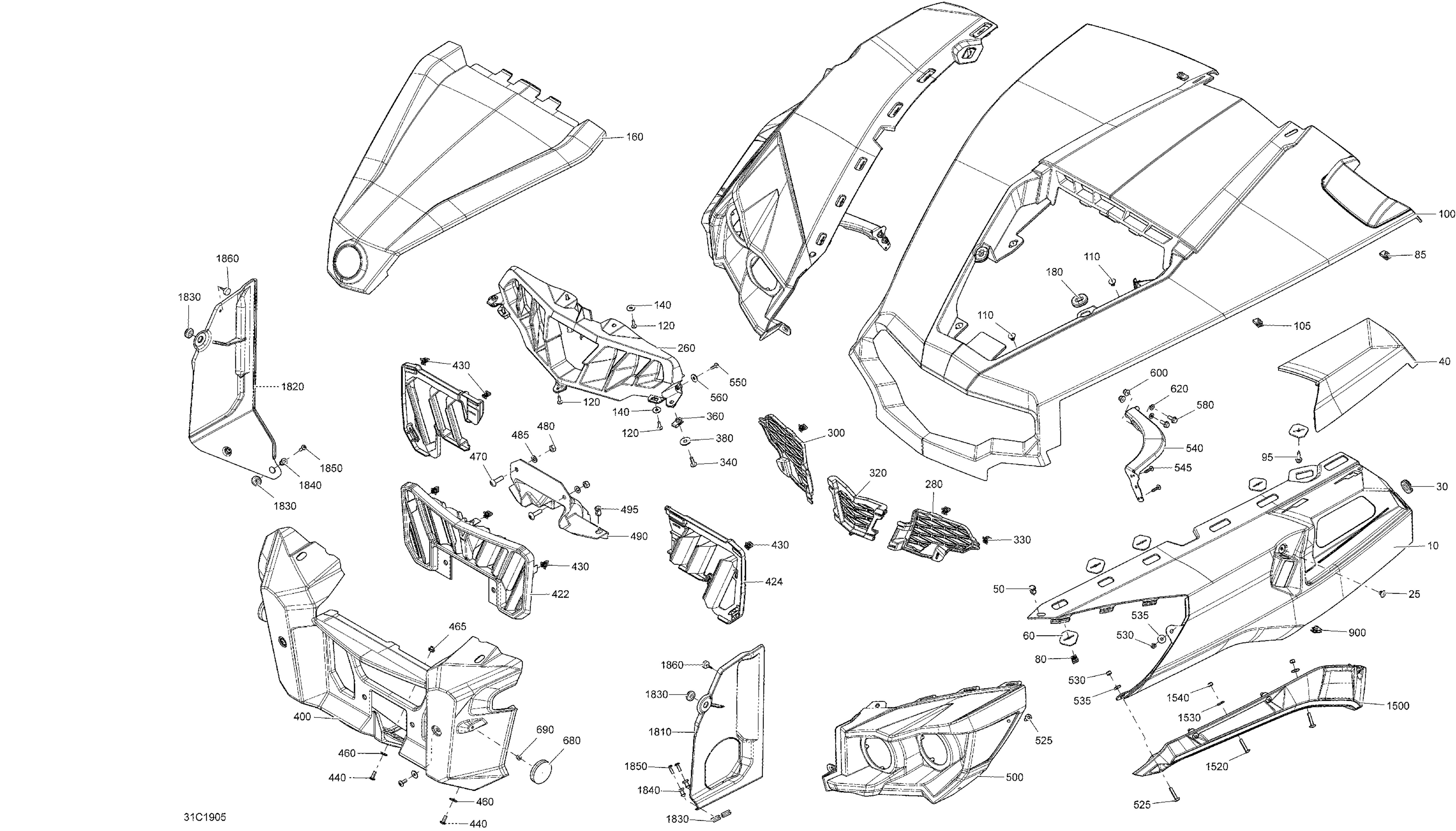 09 CARROSSERIE ET ACCESSOIRES SECTION AVANT VERT BOREAL POUR COMMANDER MAX 1000R LTD NOIR ETERNEL 2019