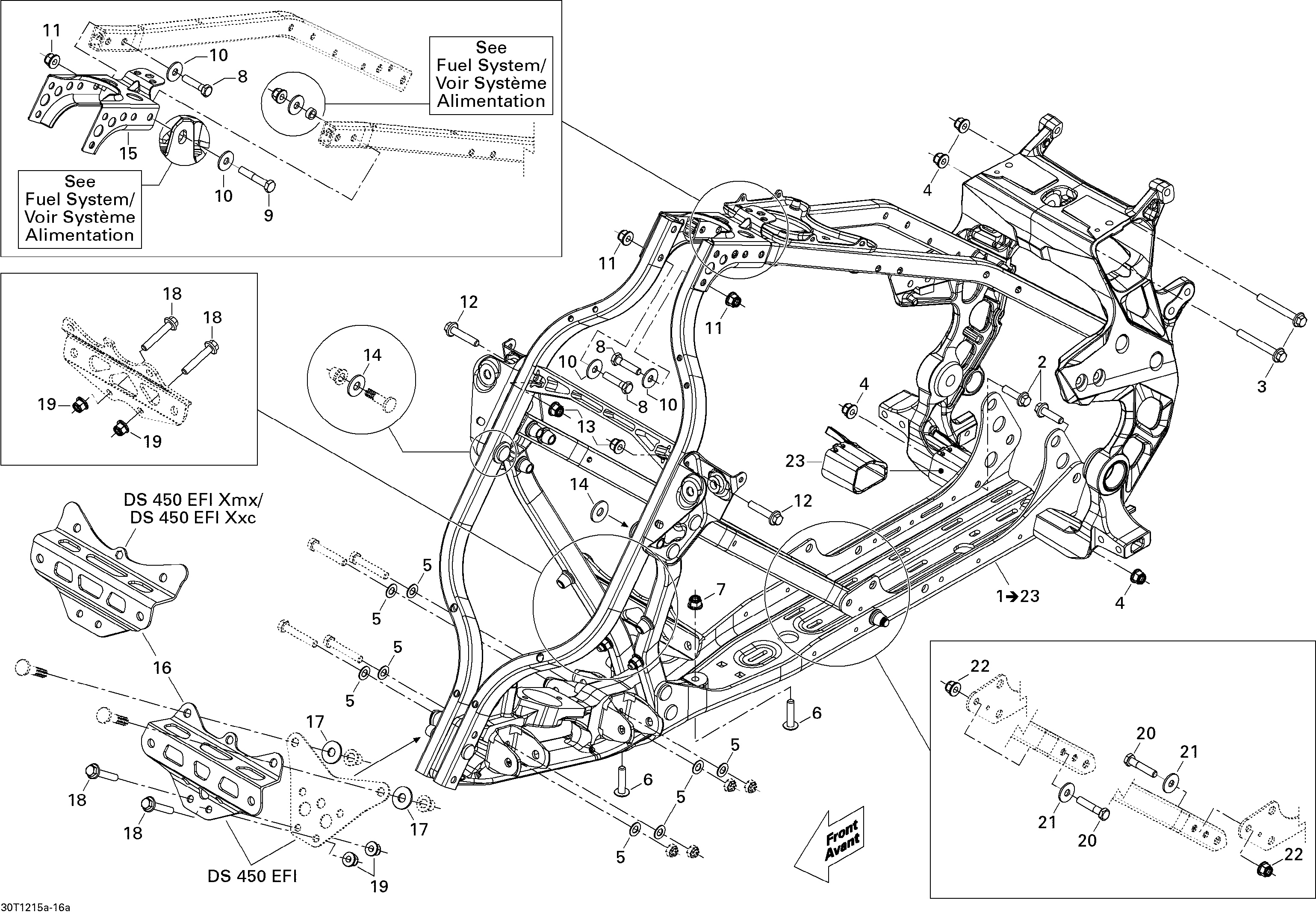 09 CHASSIS SYSTEME 1 POUR DS 450 2X4 XMX 5SP NOIR 2012