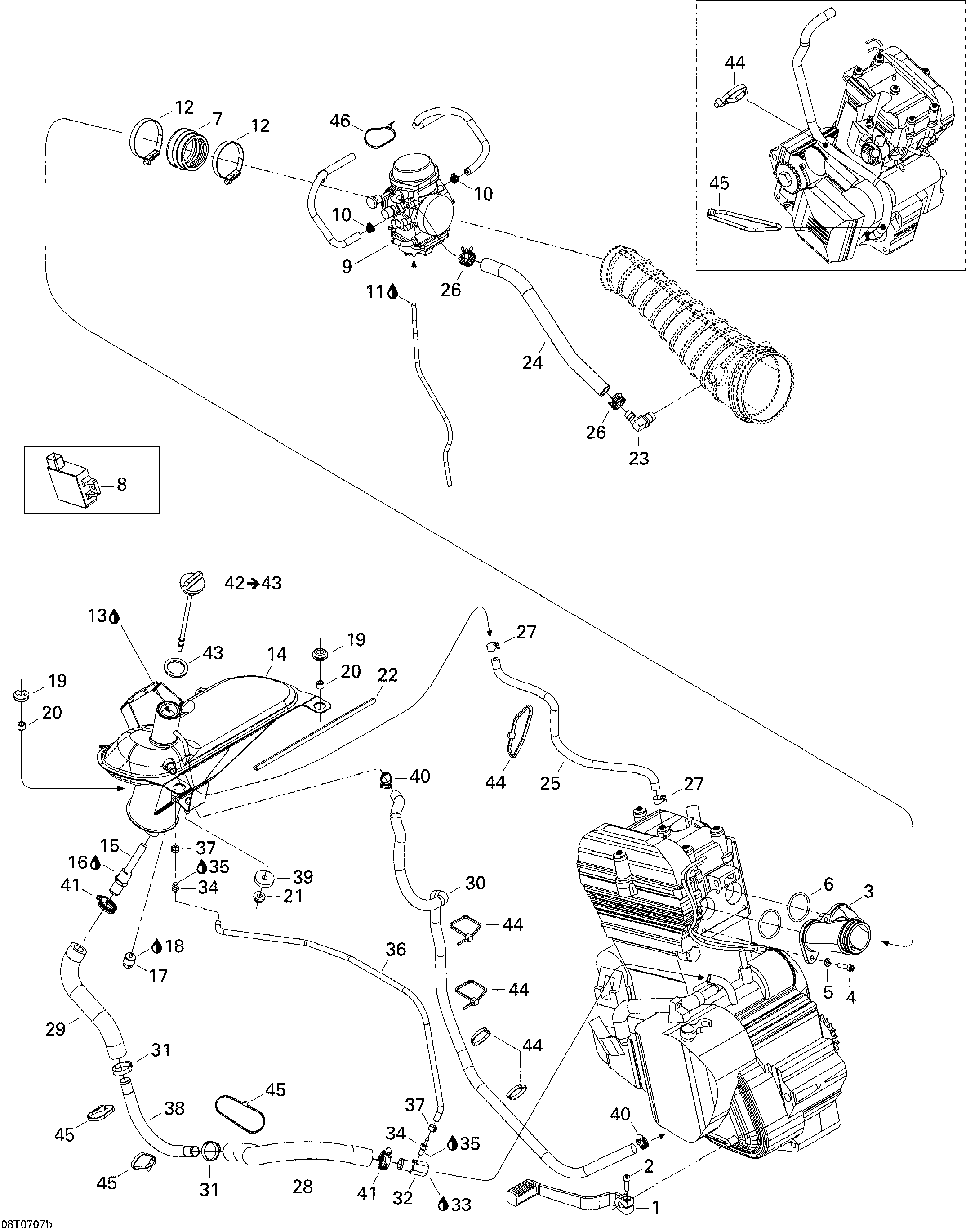 01 MOTEUR 2 POUR DS 650 X 2X4 NOIR PROFOND 2007