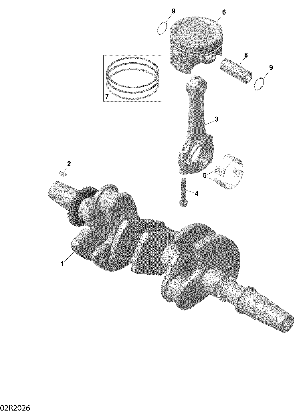 01 VILEBREQUIN ET PISTONS POUR MAVERICK MAX TURBO R STD BLANC 2020