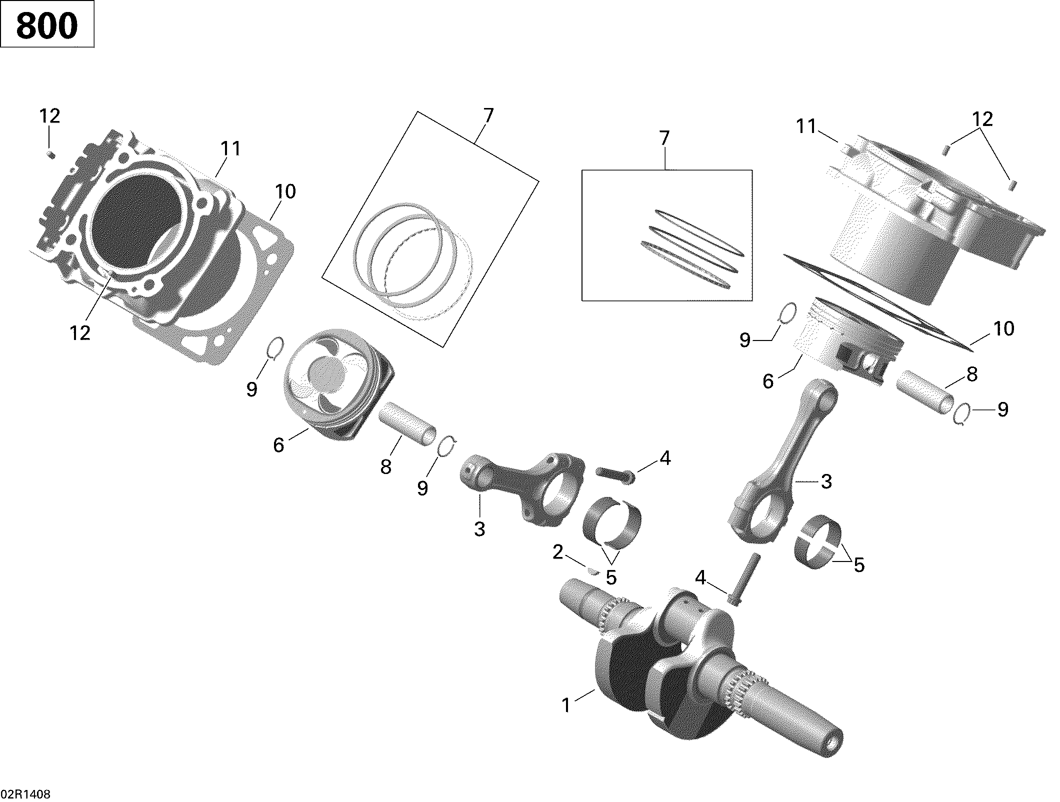 01 VILEBREQUIN PISTON ET CYLINDRE POUR COMMANDER 800R EFI CVT DPS GRIS PALE 2015