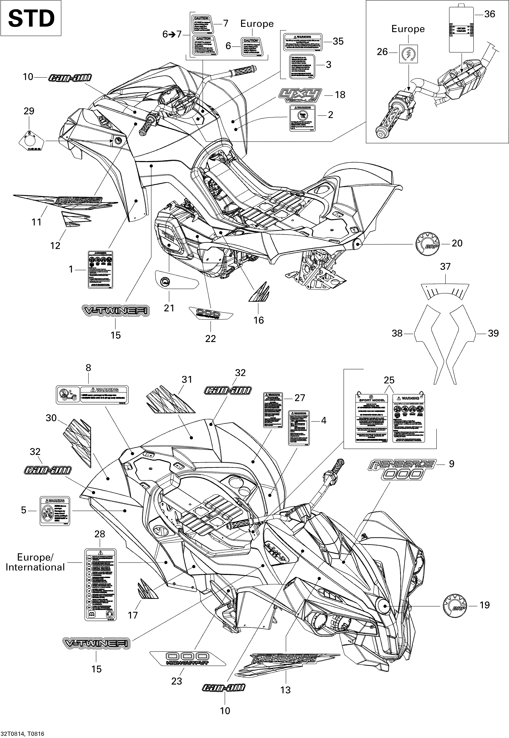 09 KITS DECO POUR RENEGADE STD 500 EFI JAUNE 2008