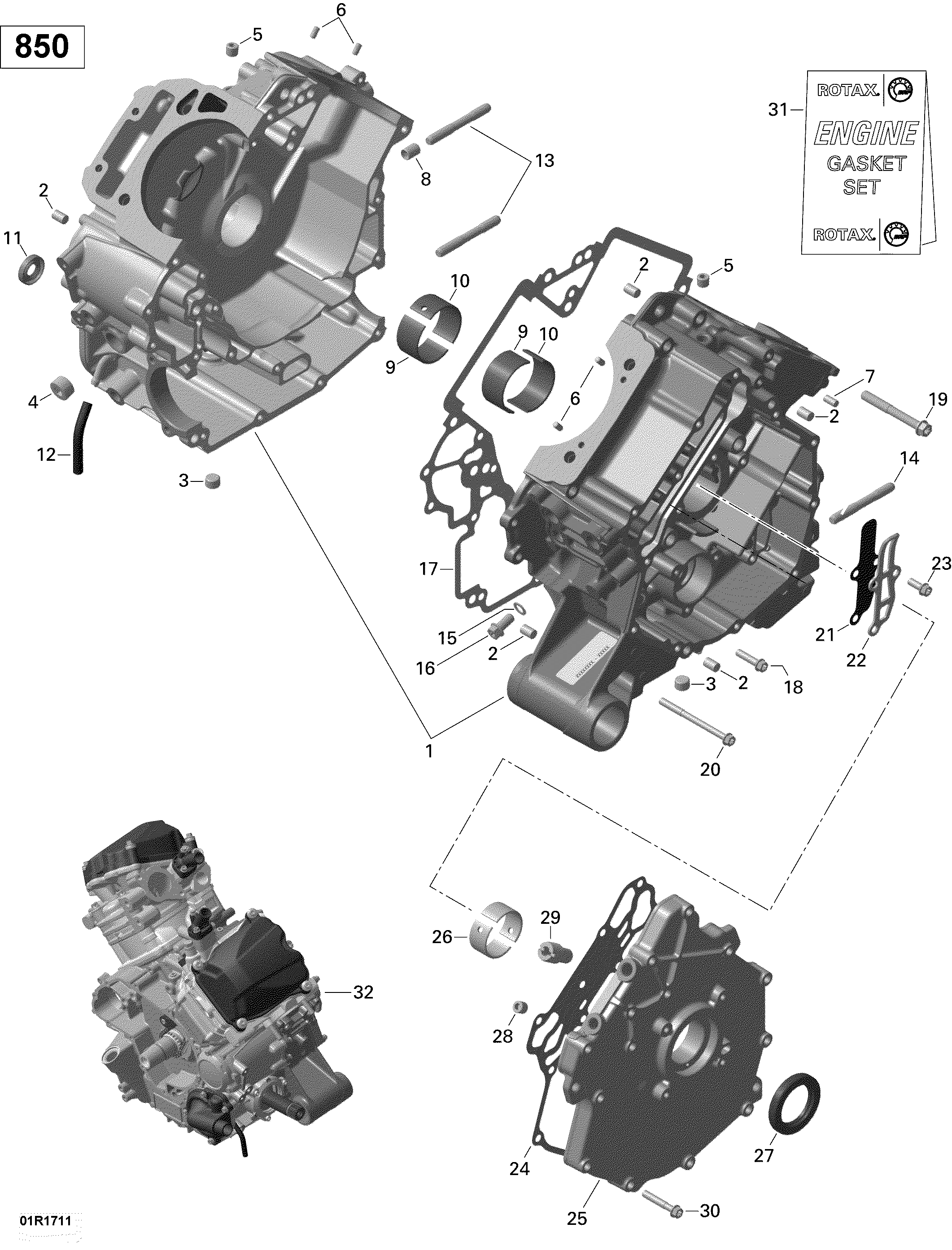 01 ROTAX CARTER 850 EFI POUR OUTLANDER MAX 850 EFI XT GRIS MINERAL SATIN 2021