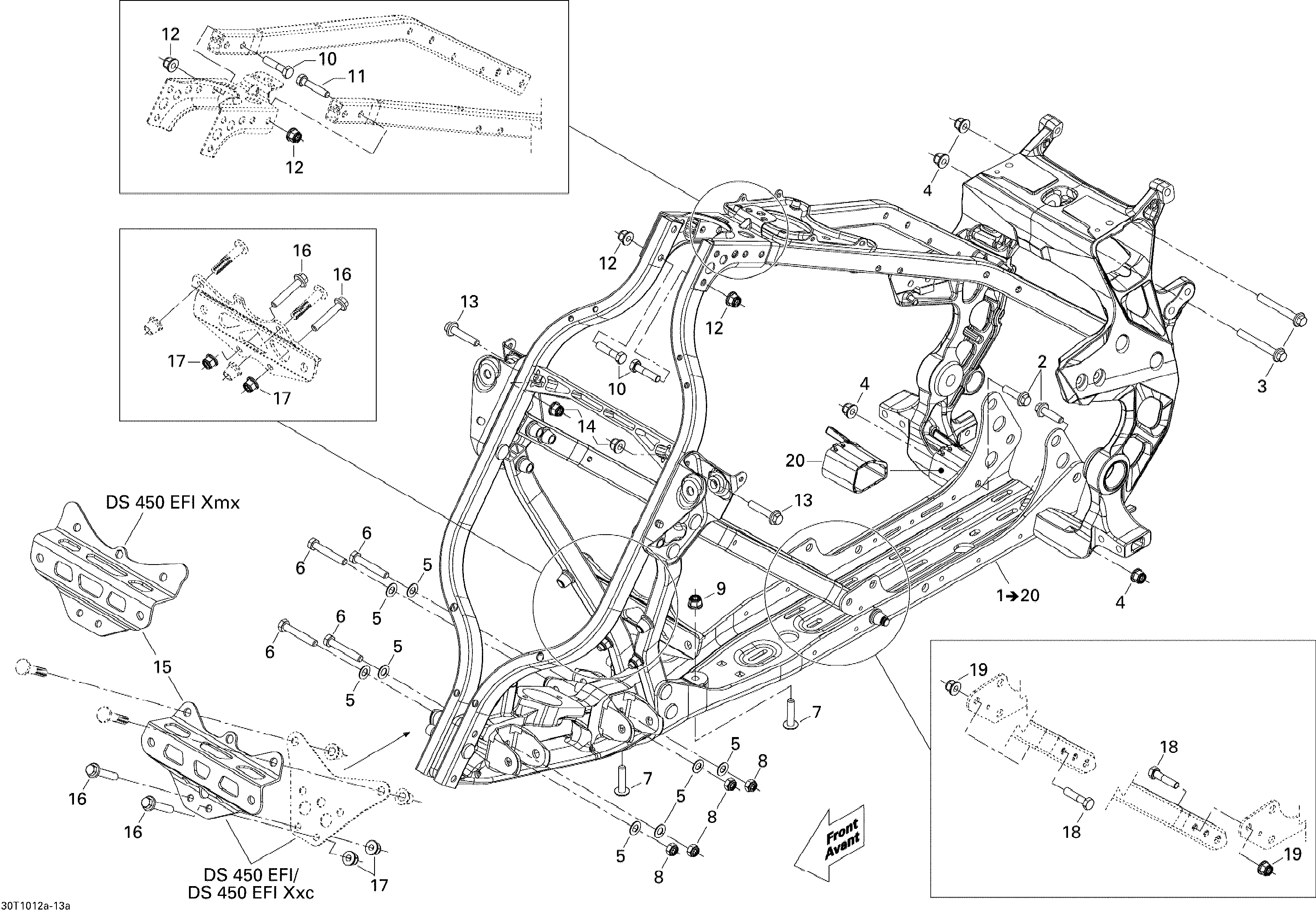 09 CHASSIS 1 POUR DS 2X4 STD 450 EFI 5SP JAUNE 2010