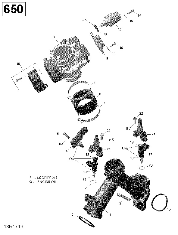 02 COLLECTEUR ADMISSION AIR ET CARTER DE PAPILLON 650 EFI POUR OUTLANDER 650 EFI 2016
