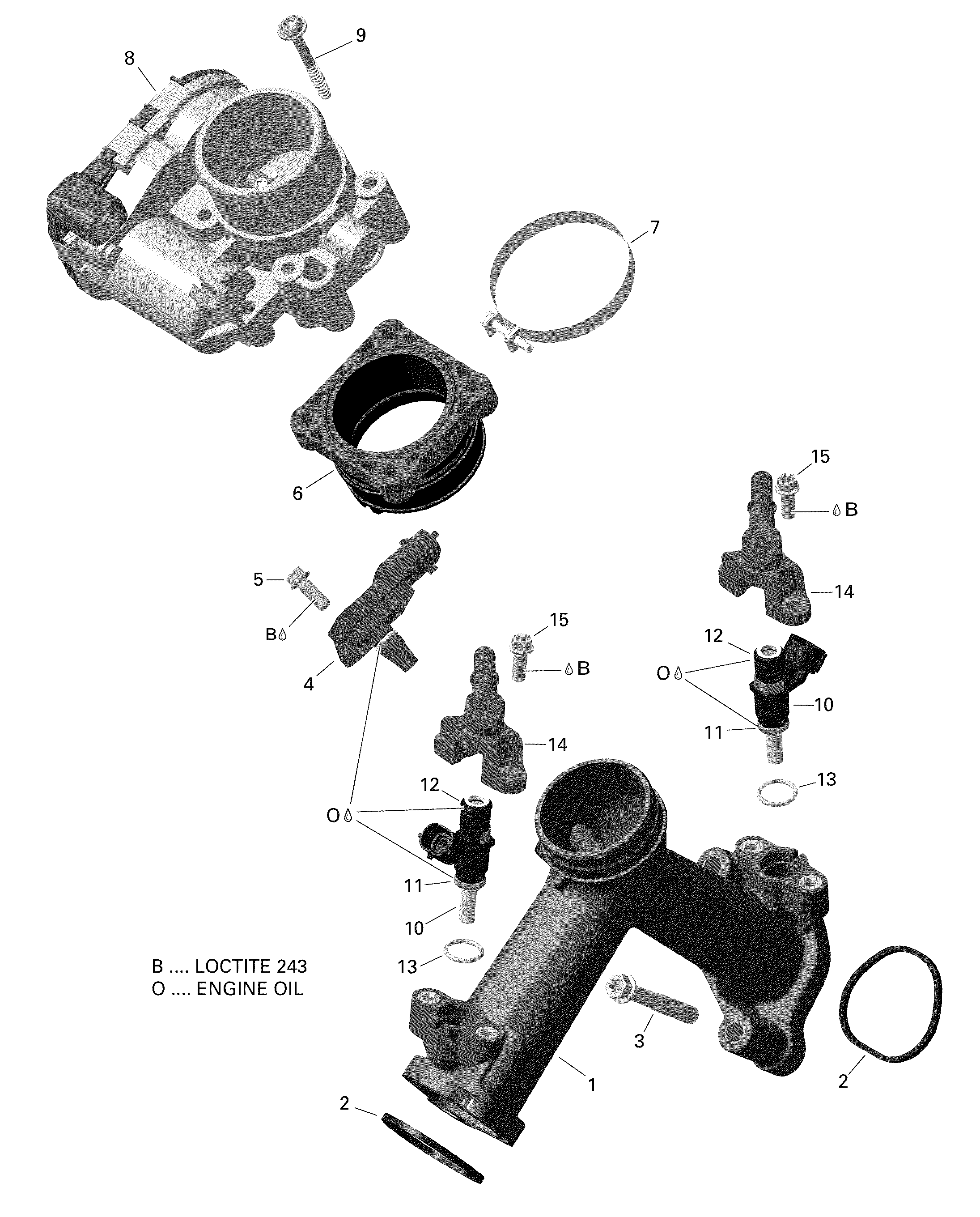 01 ROTAX COLLECTEUR ADMISSION AIR ET CARTER DE PAPILLON V2 POUR OUTLANDER 570 EFI DPS GRIS GRANITE 2021