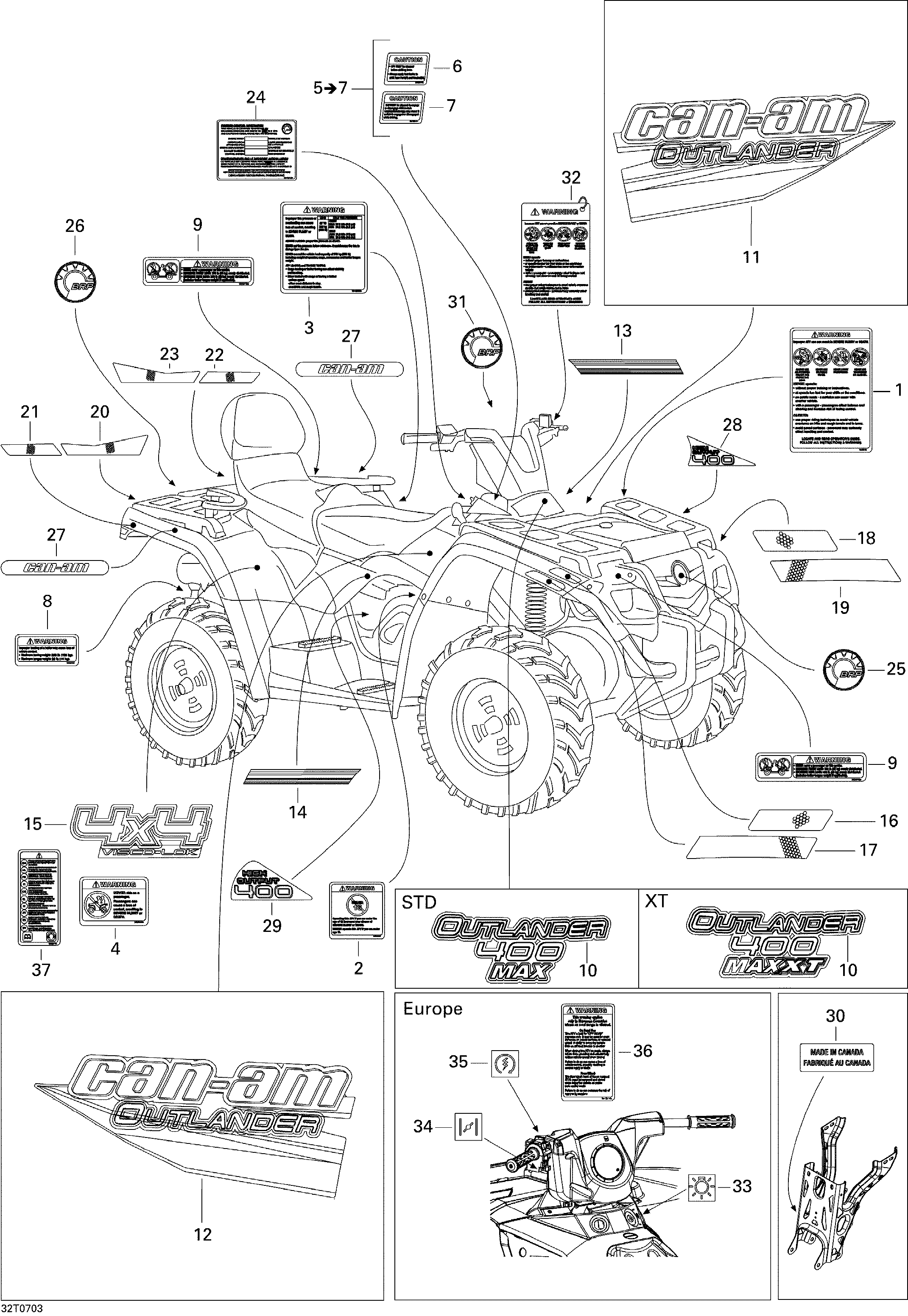 09 KITS DECO STD POUR OUTLANDER MAX 400 JAUNE 2007