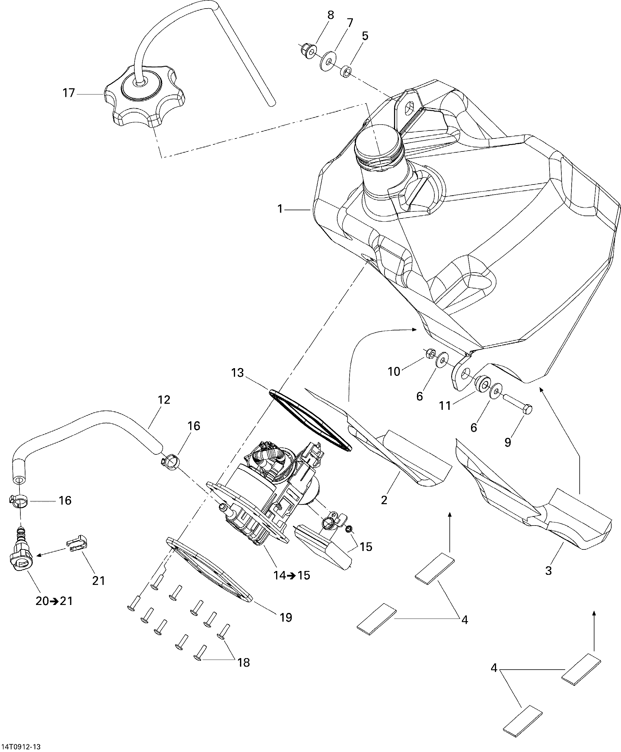 02 SYSTEME ALIMENTATION POUR DS 2X4 STD 450 EFI 5SP BLANC 2009