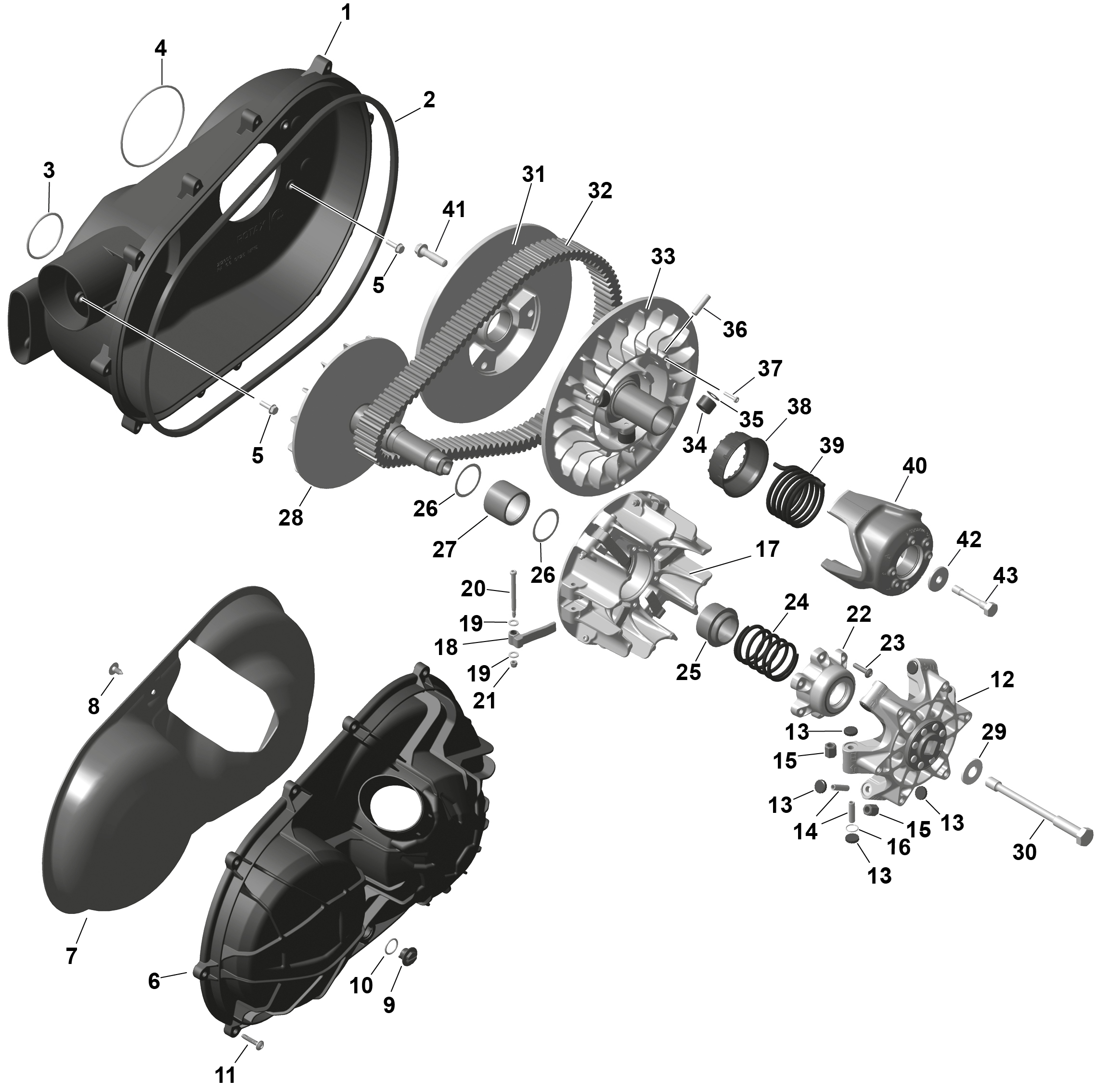 01 ROTAX CVT POUR MAVERICK SPORT 1000R EFI DPS NOIR ETERNEL METALLIQUE 2025