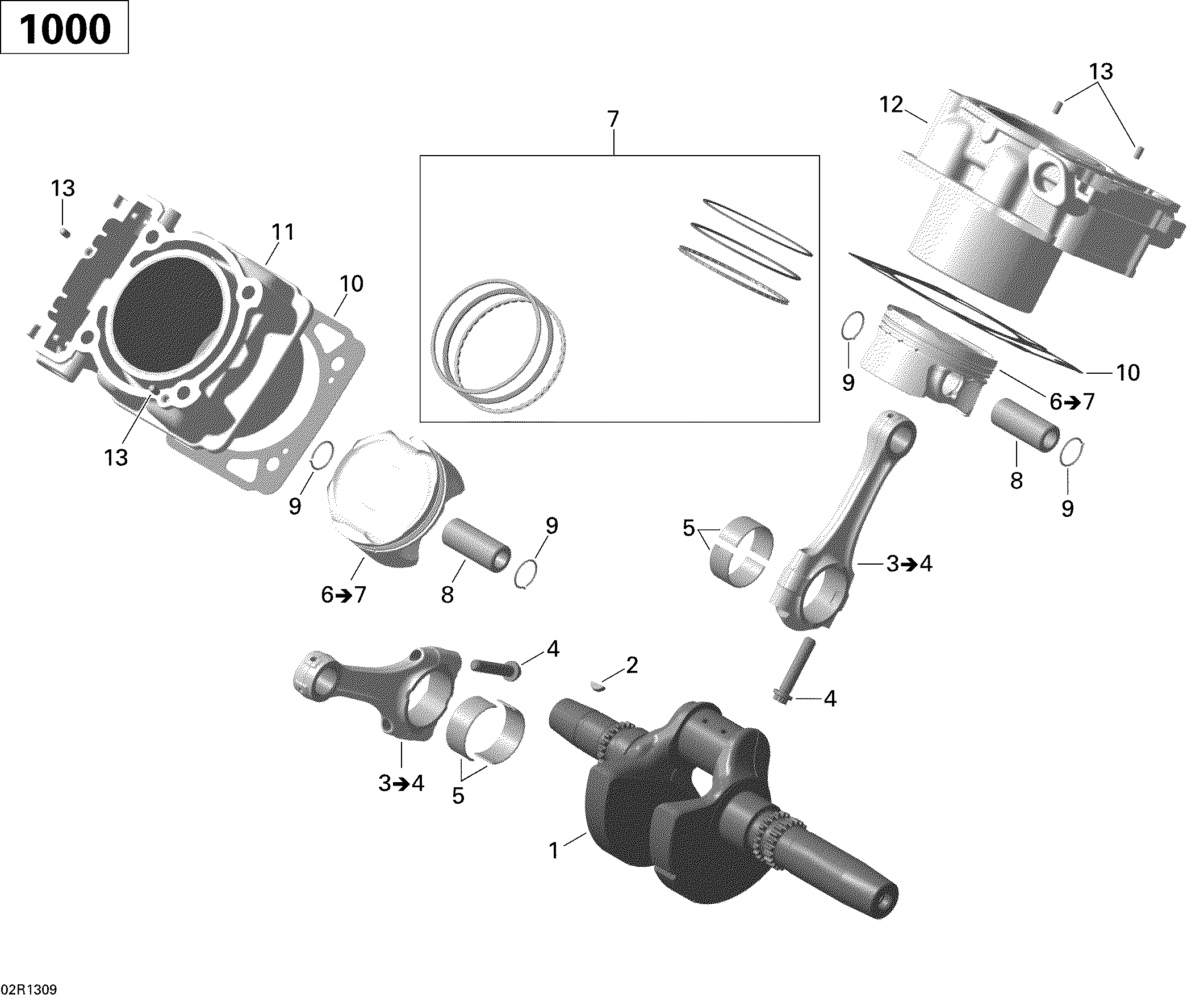 01 VILEBREQUIN PISTON ET CYLINDRE POUR OUTLANDER XT JAUNE 2012