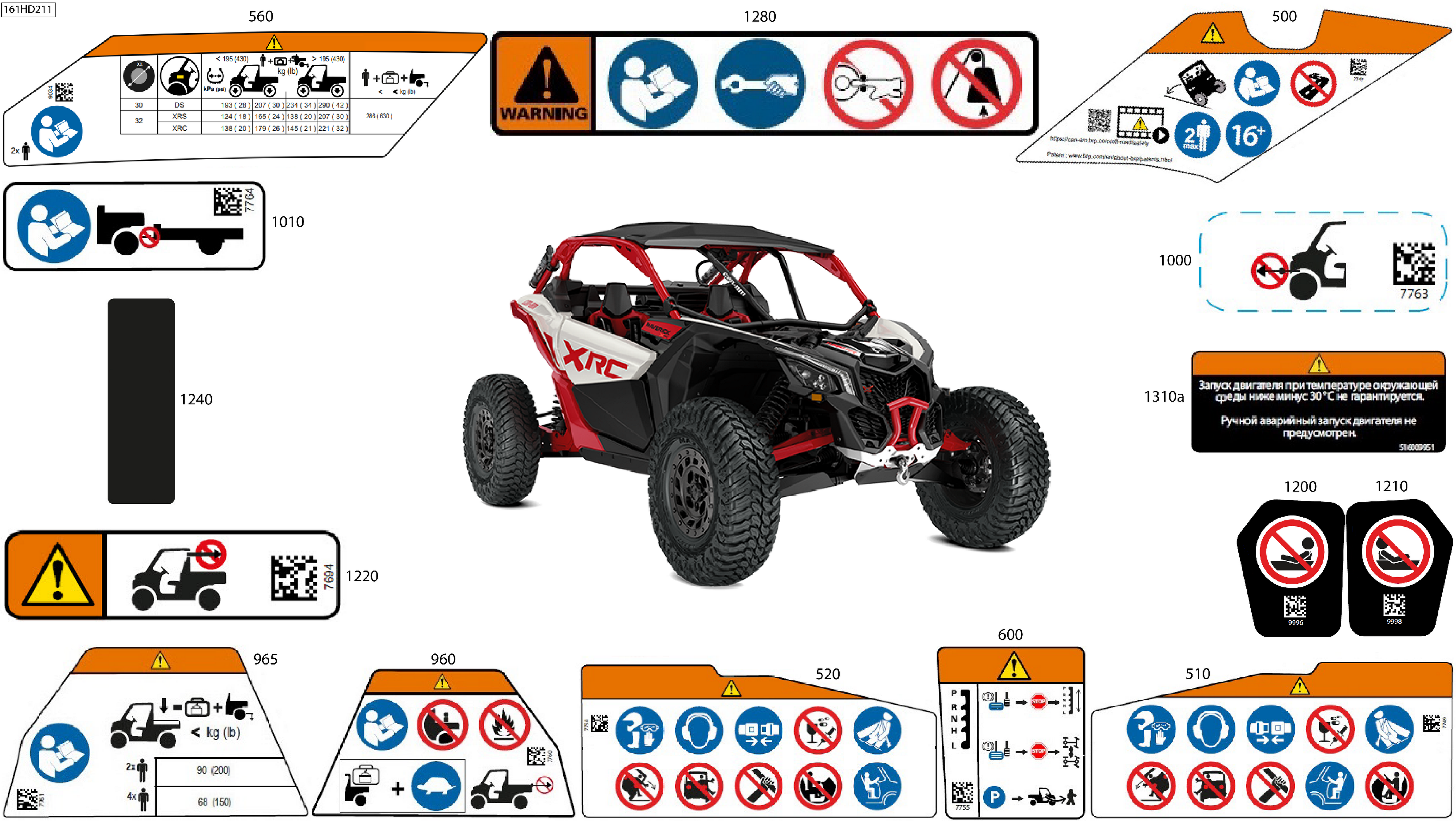 07 CARROSSERIE AUTOCOLLANTS DAVERTISSEMENT POUR MAVERICK TURBO RR XRC BLANC HYBRIDE PEARL 2024