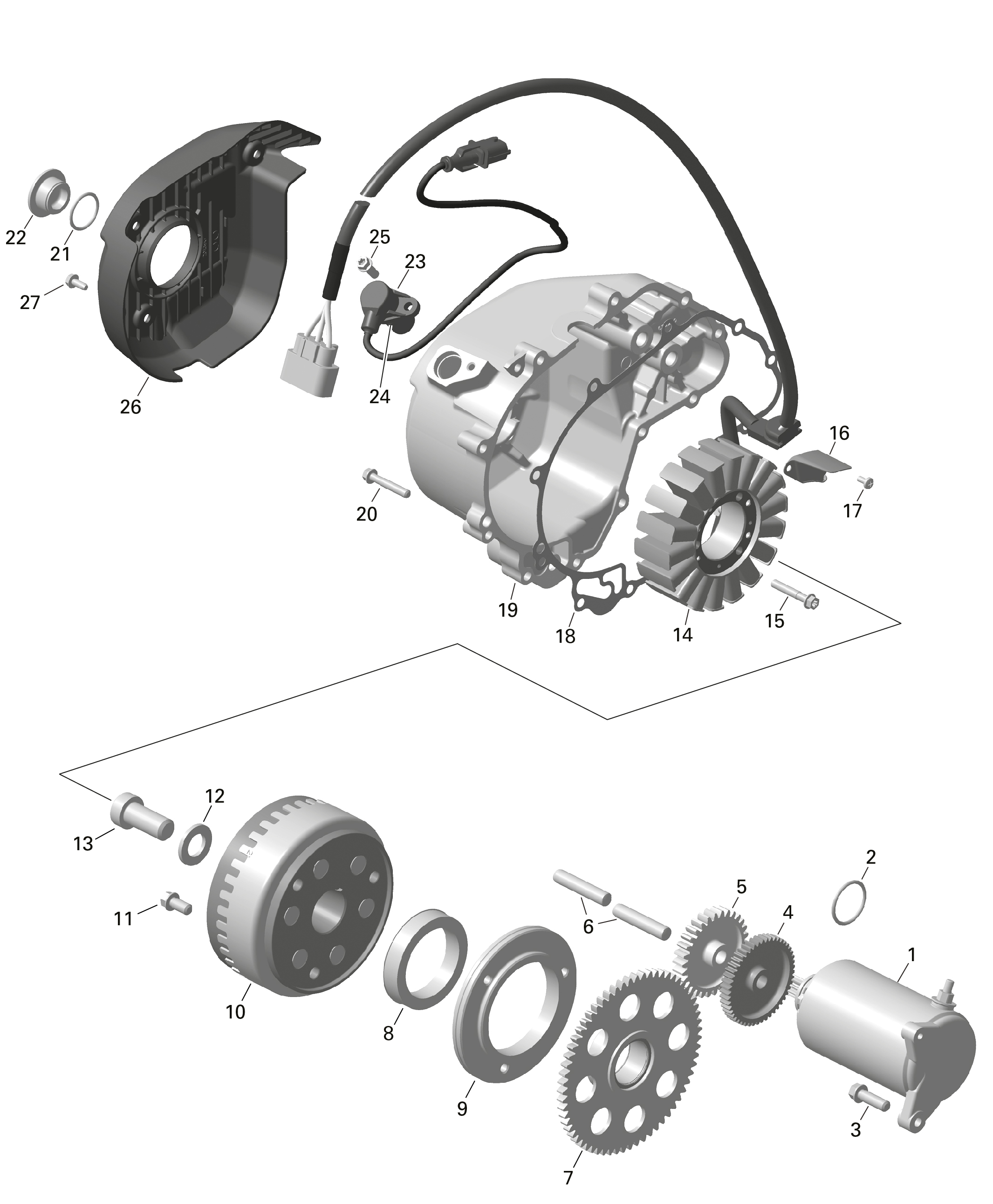 01 ROTAX DEMARREUR MAGNETO ET ELECTRIQUE POUR OUTLANDER 650 EFI 6X6 XU VERT TUNDRA 2024