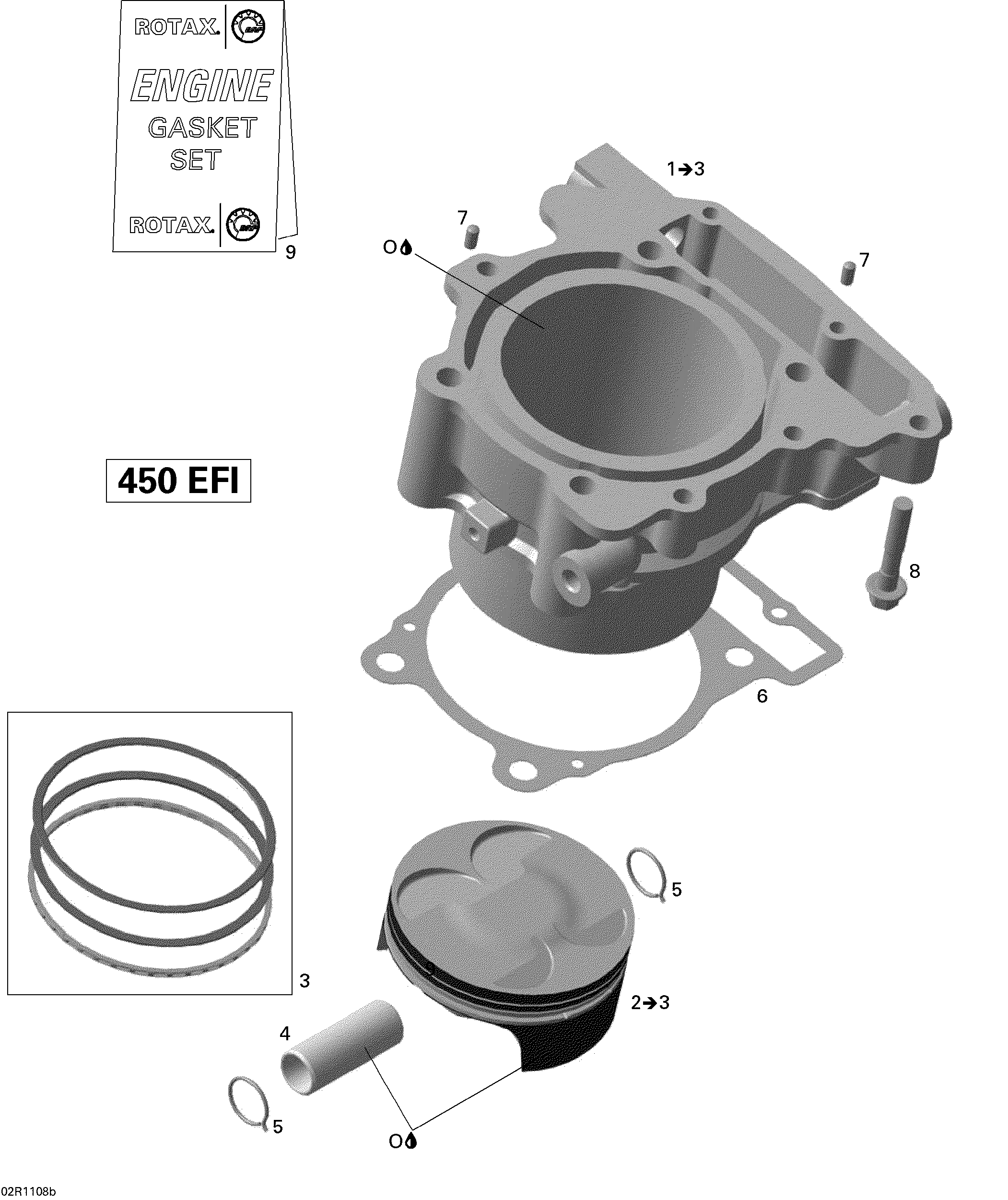 01 CULASSE ET PISTON POUR DS 2X4 STD 450 EFI 5SP BLANC 2009