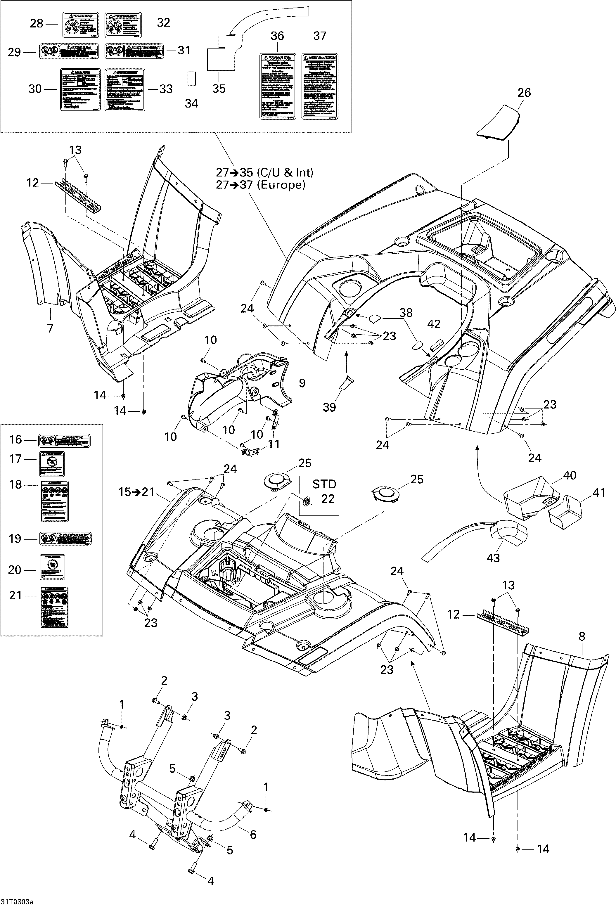 09 CARROSSERIE ET ACCESSOIRES 1 STD POUR OUTLANDER STD 400HO ROUGE VIPERE 2008