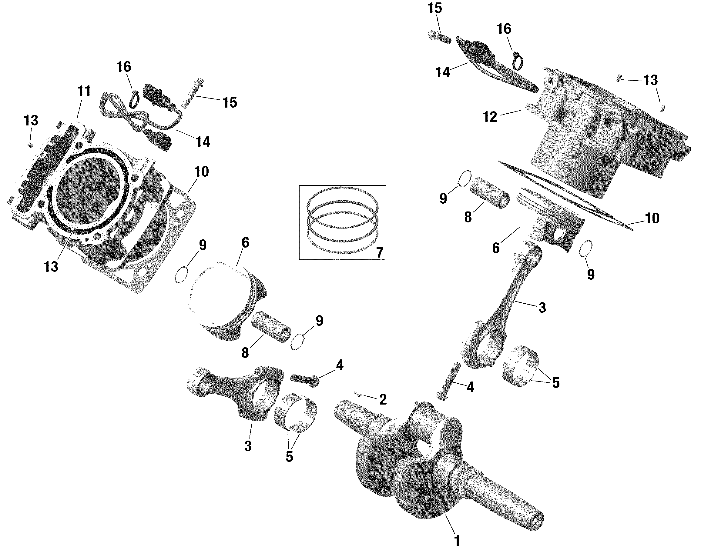 01 ROTAX VILEBREQUIN PISTON ET CYLINDRE POUR MAVERICK SPORT 1000R DPS BLEU GULFSTREAM 2021