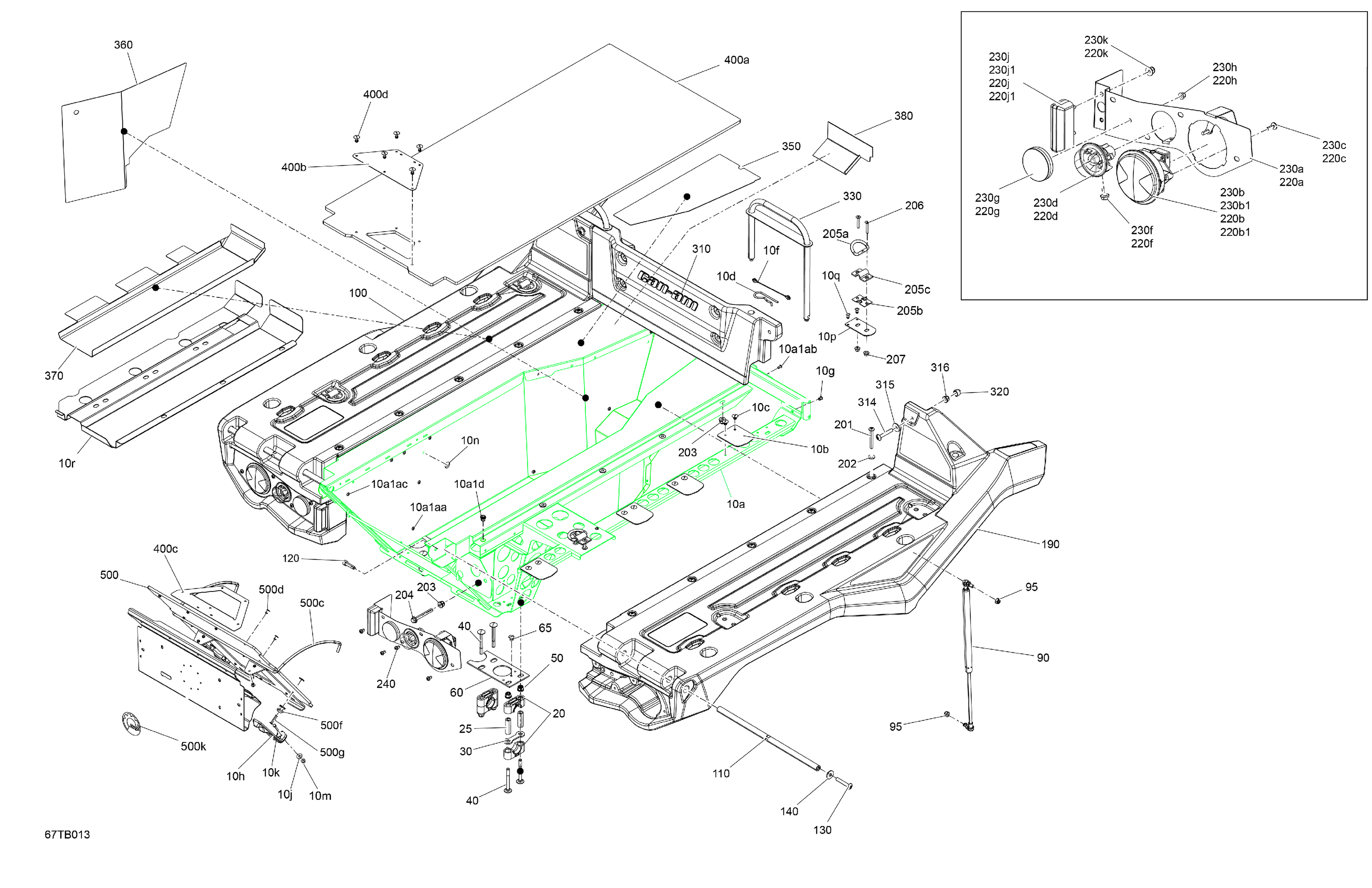 07 CARROSSERIE PLATEFORME DE CHARGEMENT POUR OUTLANDER 1000 EFI 6X6 XU VERT BOREAL 2022