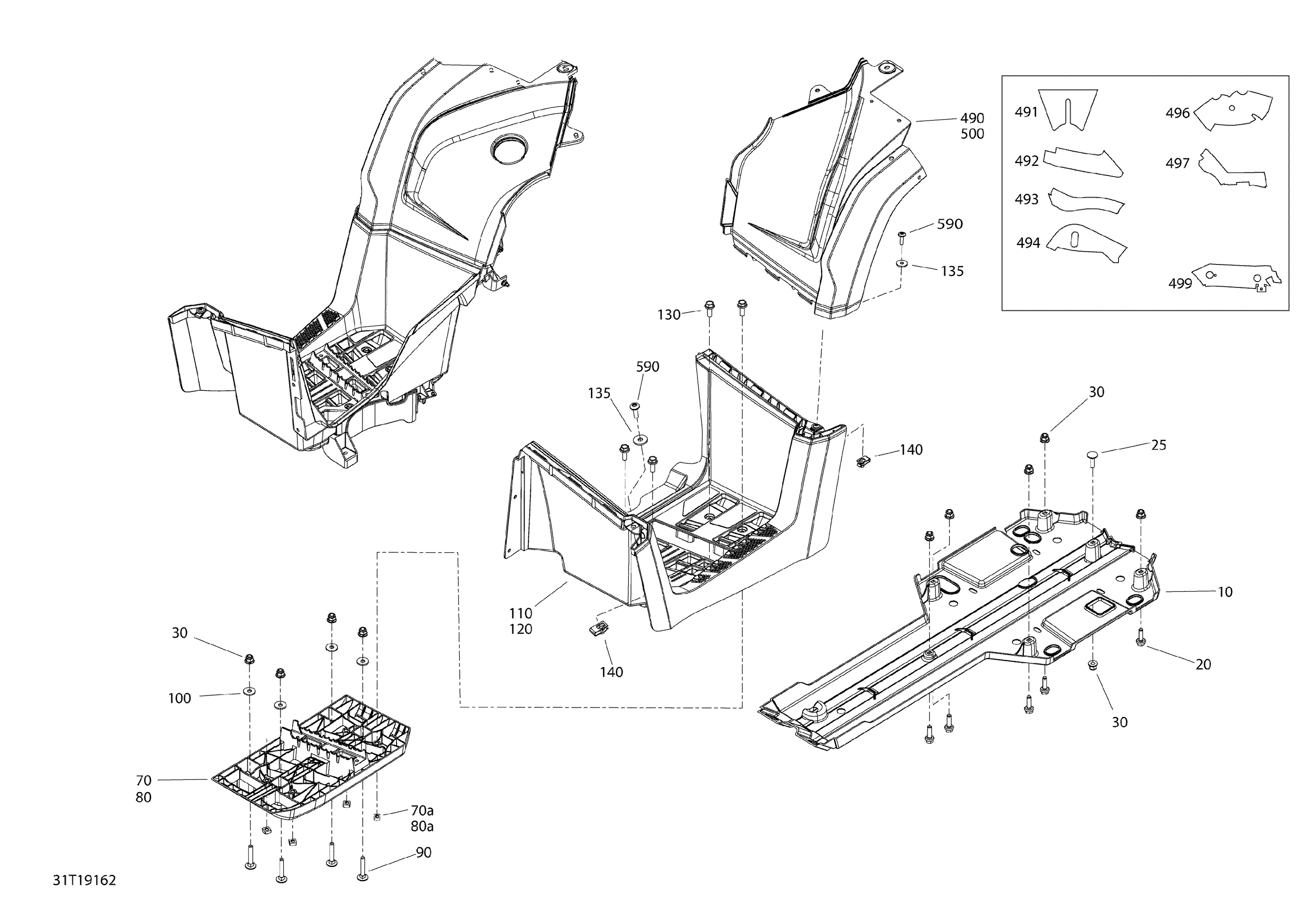 09 CARROSSERIE ET ACCESSOIRES 6X6 650 EFI VERT ESCADRON MILIEU POUR OUTLANDER 6X6 650 EFI DPS VERT ESCADRON 2019