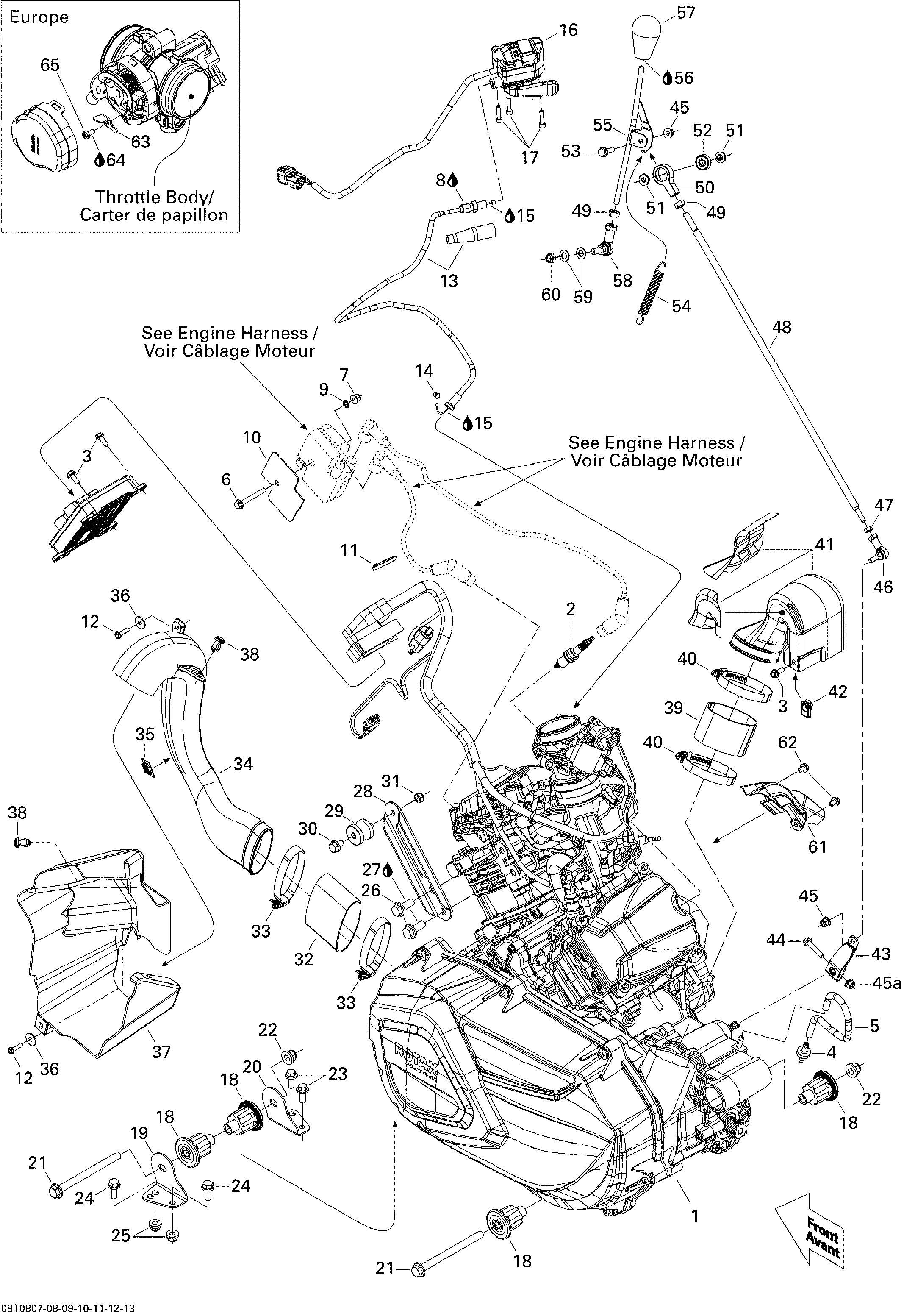 01 MOTEUR ET SUPPORT MOTEUR POUR OUTLANDER MAX LTD 800 EFI GRIS ACIER METALLIQUE 2008
