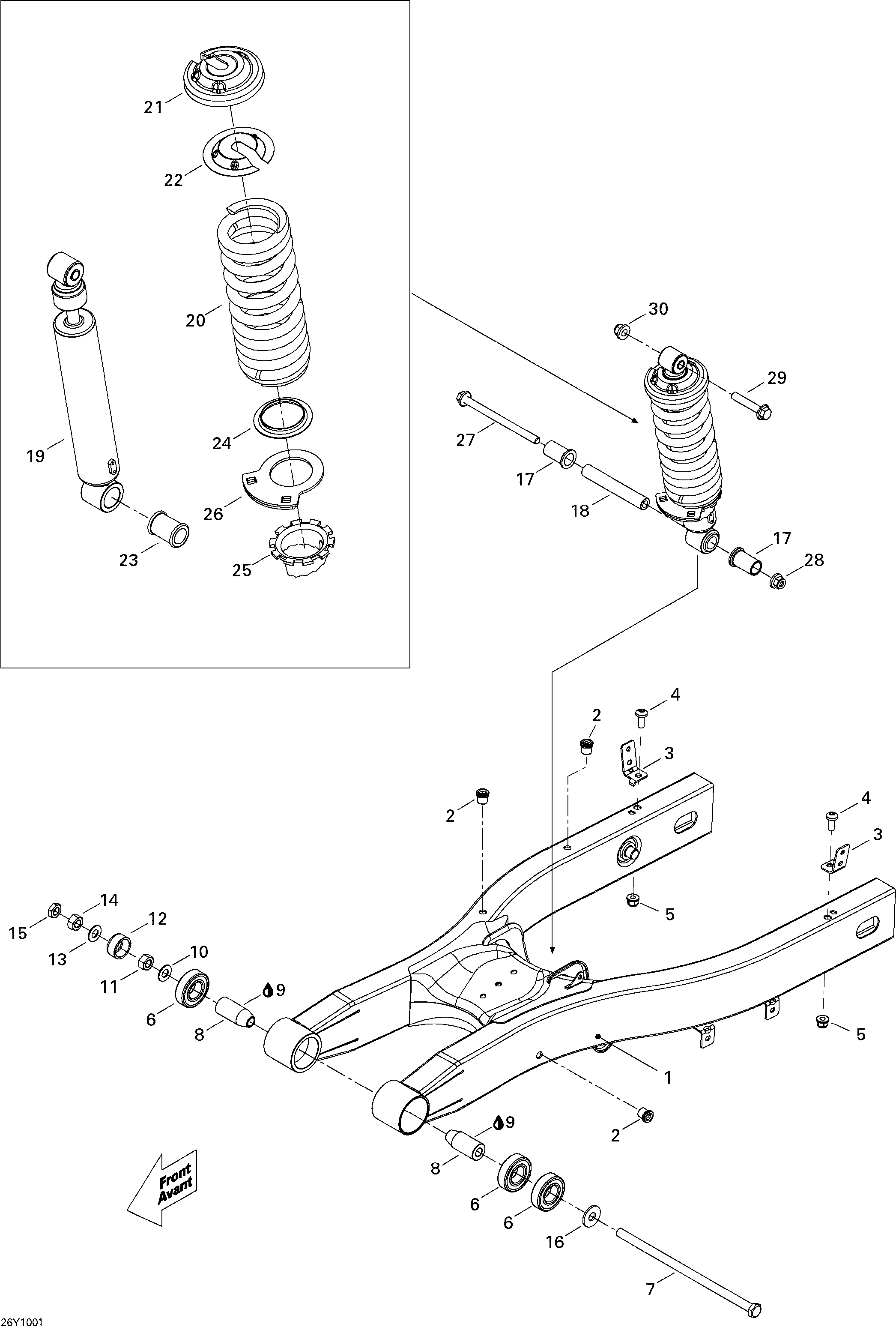 08 SUSPENSION ARRIERE POUR SPYDER RS S SE5 COMET WHITE PEARL 2010