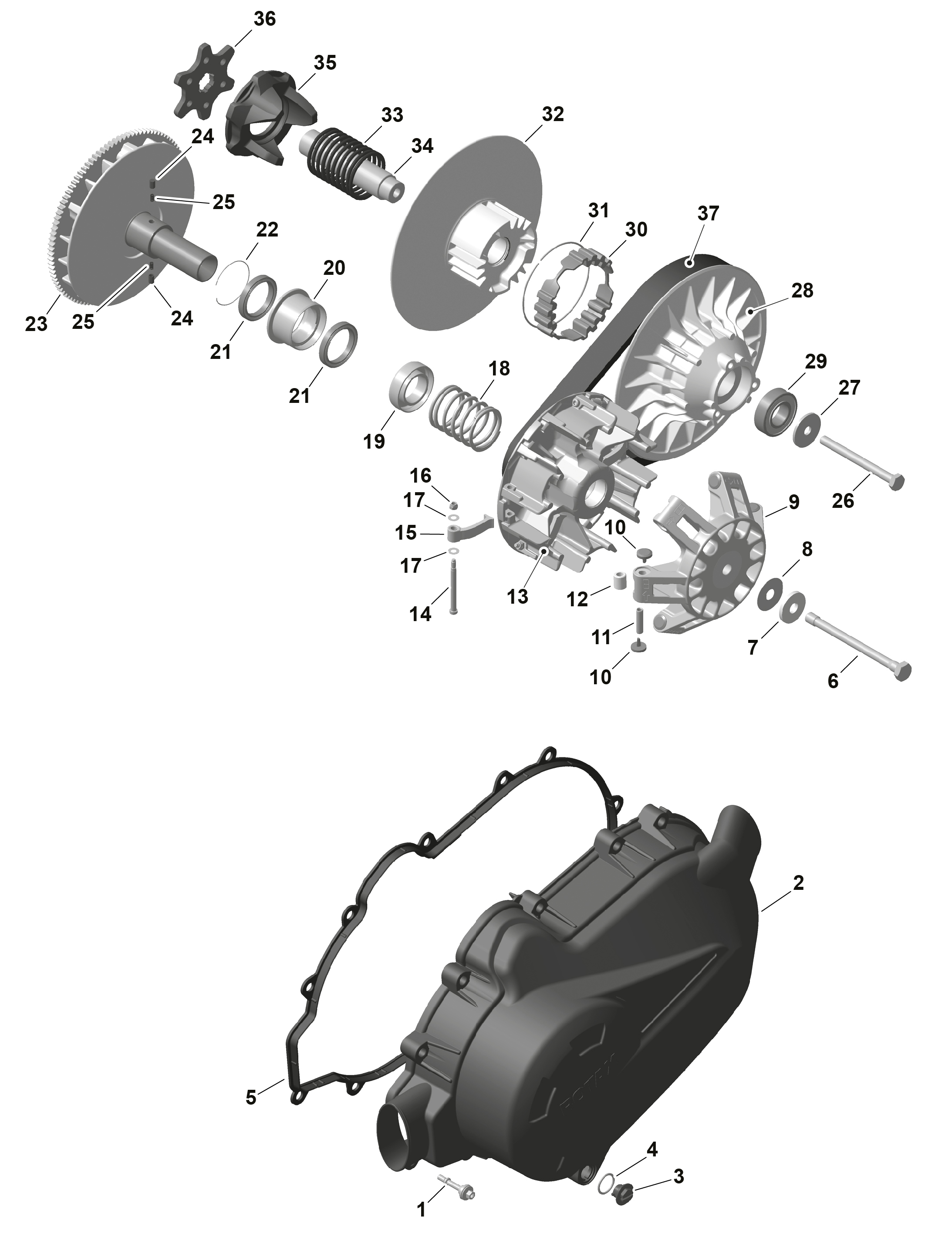 01 ROTAX CVT POUR OUTLANDER 6X6 XU 450 EFI VERT TUNDRA 2025
