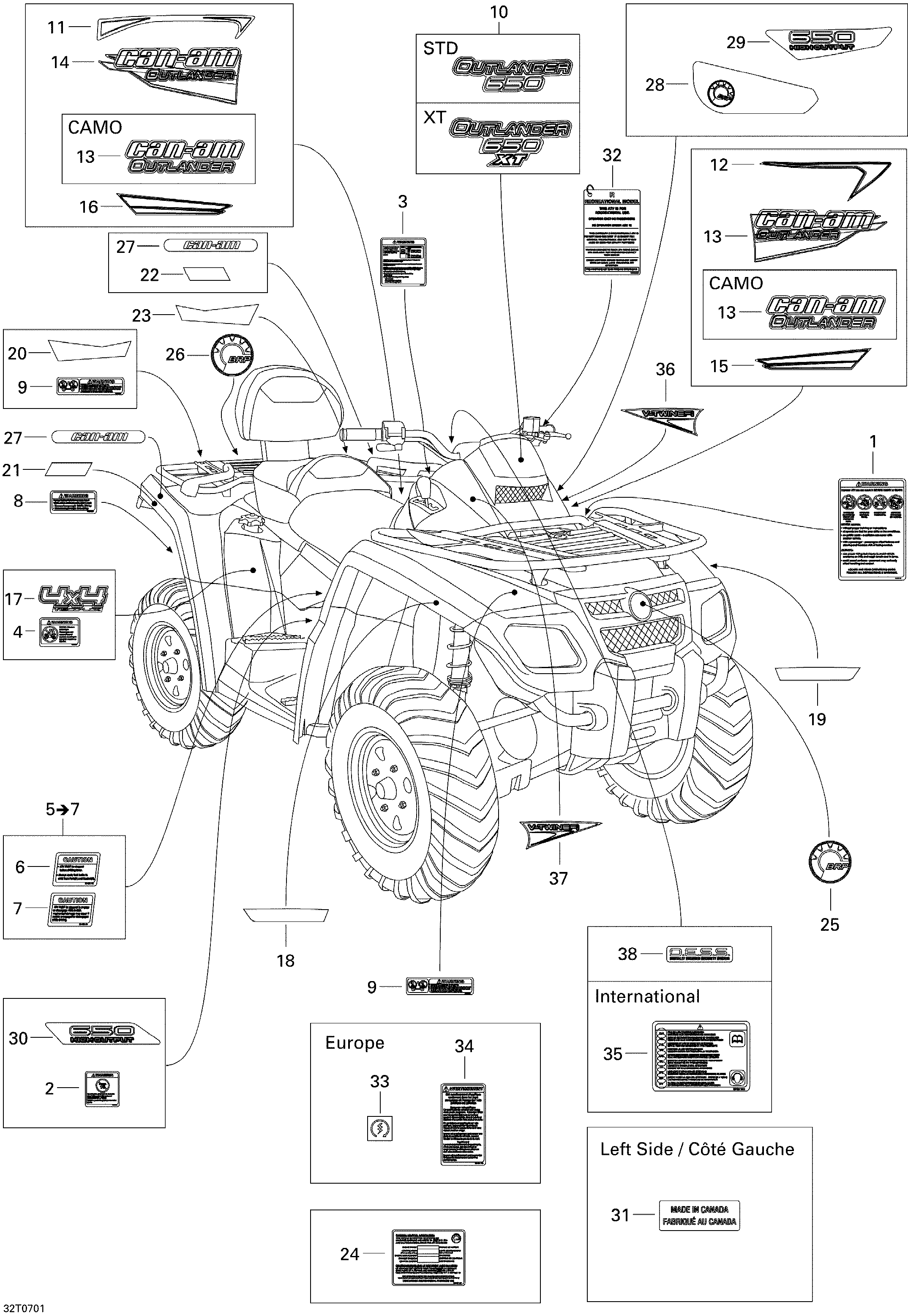 09 KITS DECO STD POUR OUTLANDER MAX 650 JAUNE 2007