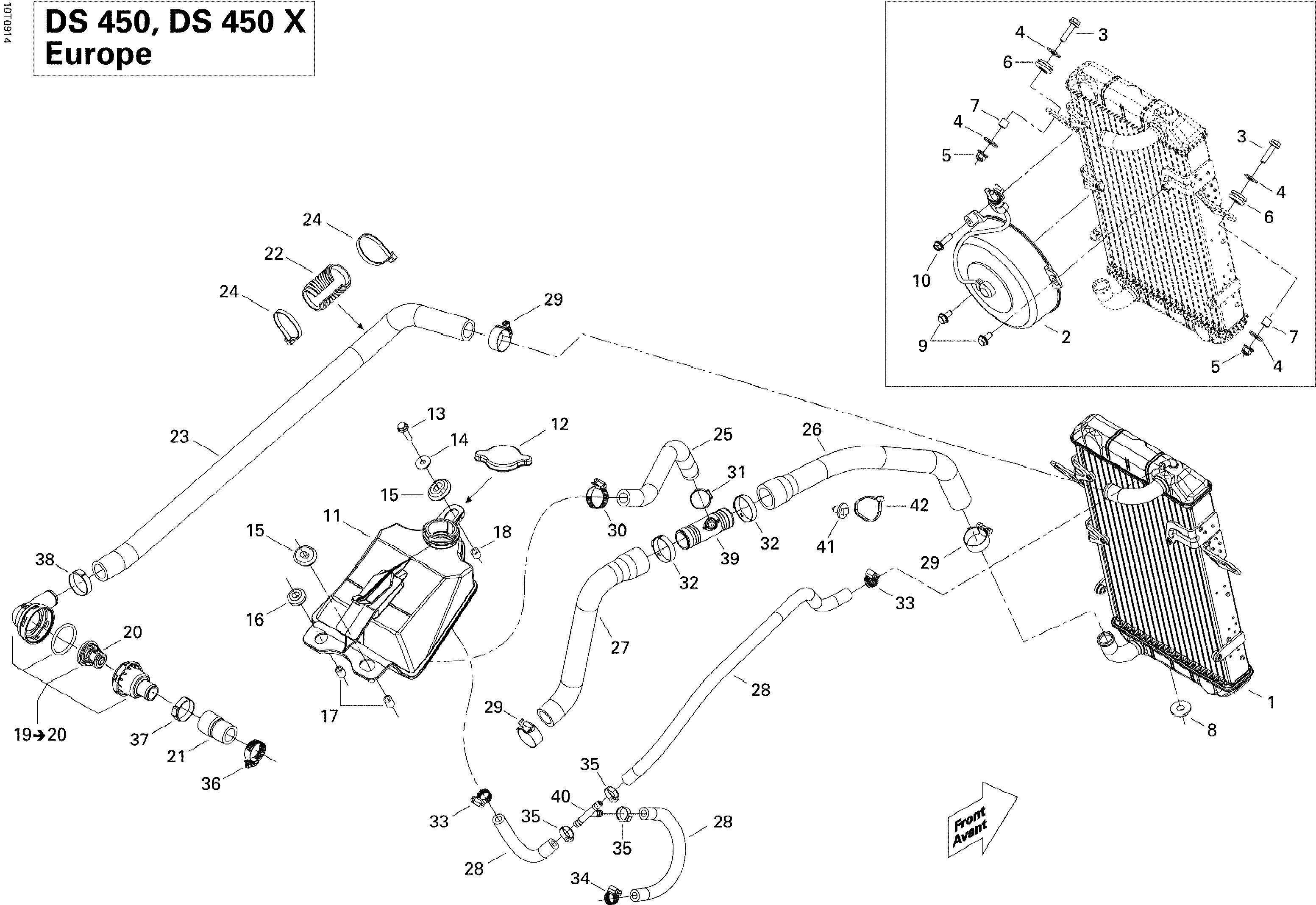 01 SYSTEME REFROIDISSEMENT POUR DS 2X4 STD 450 EFI 5SP JAUNE 2009
