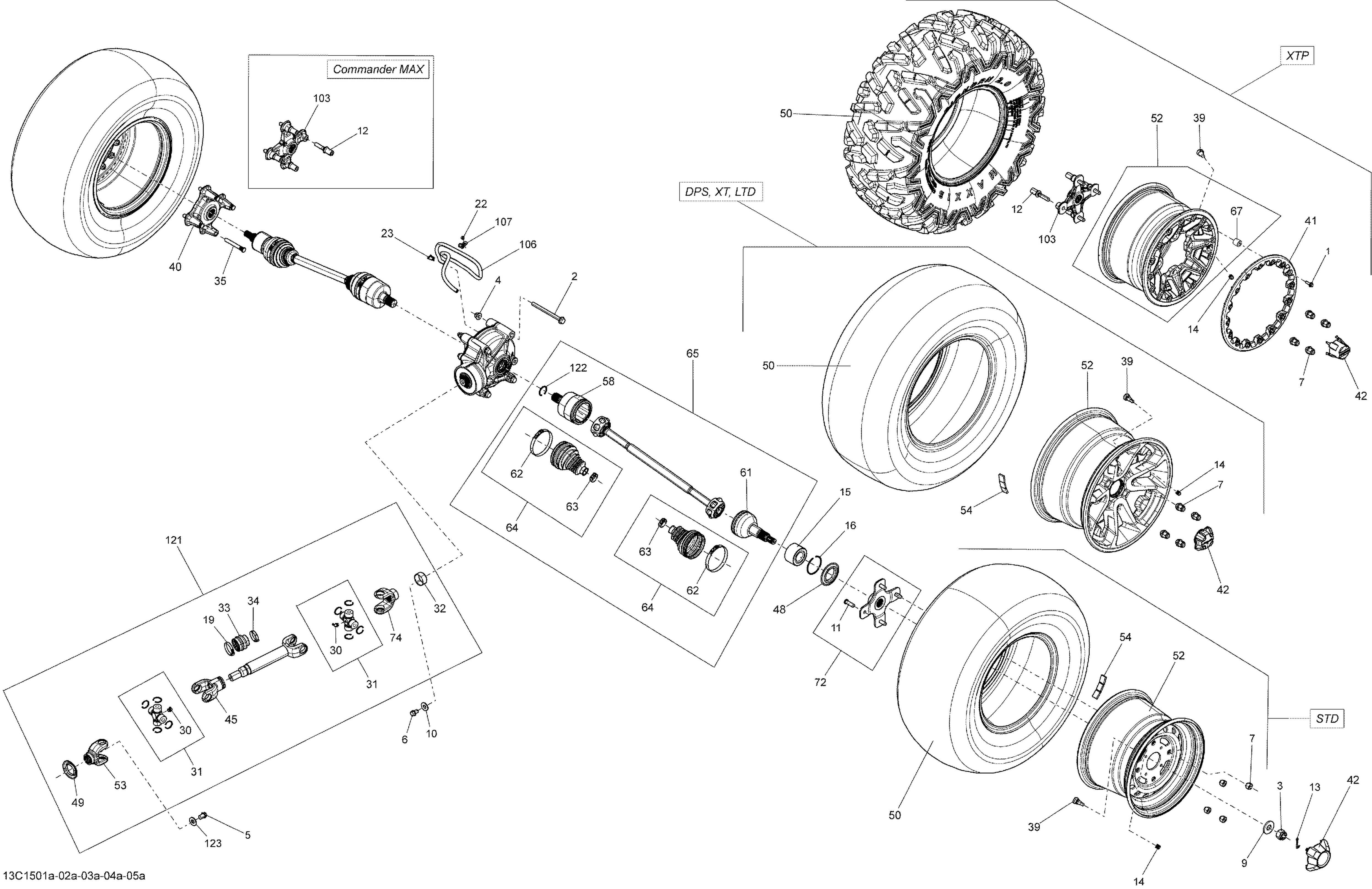 08 SYSTEME ENTRAINEMENT ARRIERE 13C1502A POUR COMMANDER 800R EFI CVT DPS GRIS PALE 2015