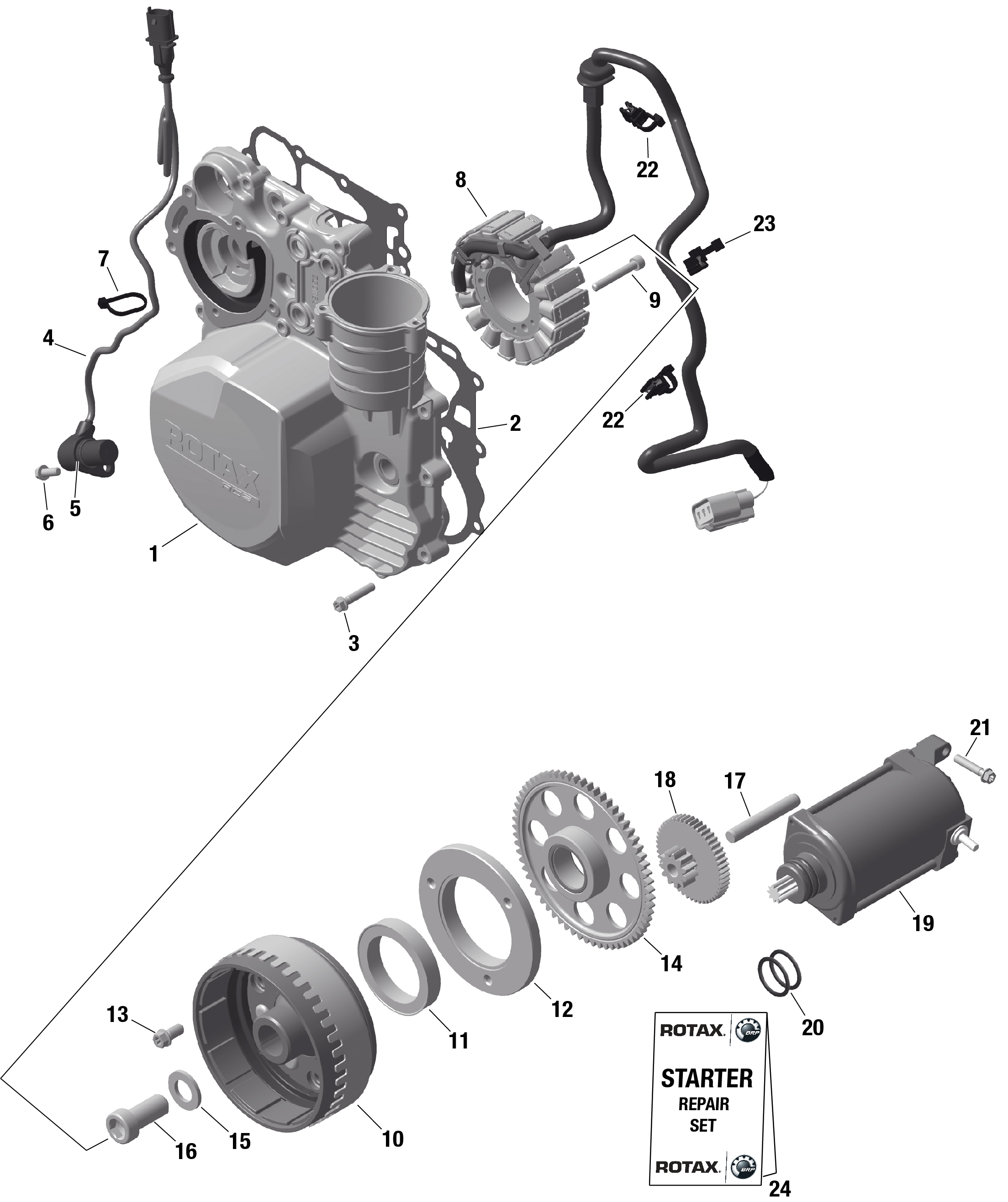 01 ROTAX DEMARREUR MAGNETO ET ELECTRIQUE POUR RYKER 600 ACE CVT BLACK 2023